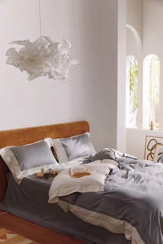 Printed Fabric Grey Bedding Set-KING