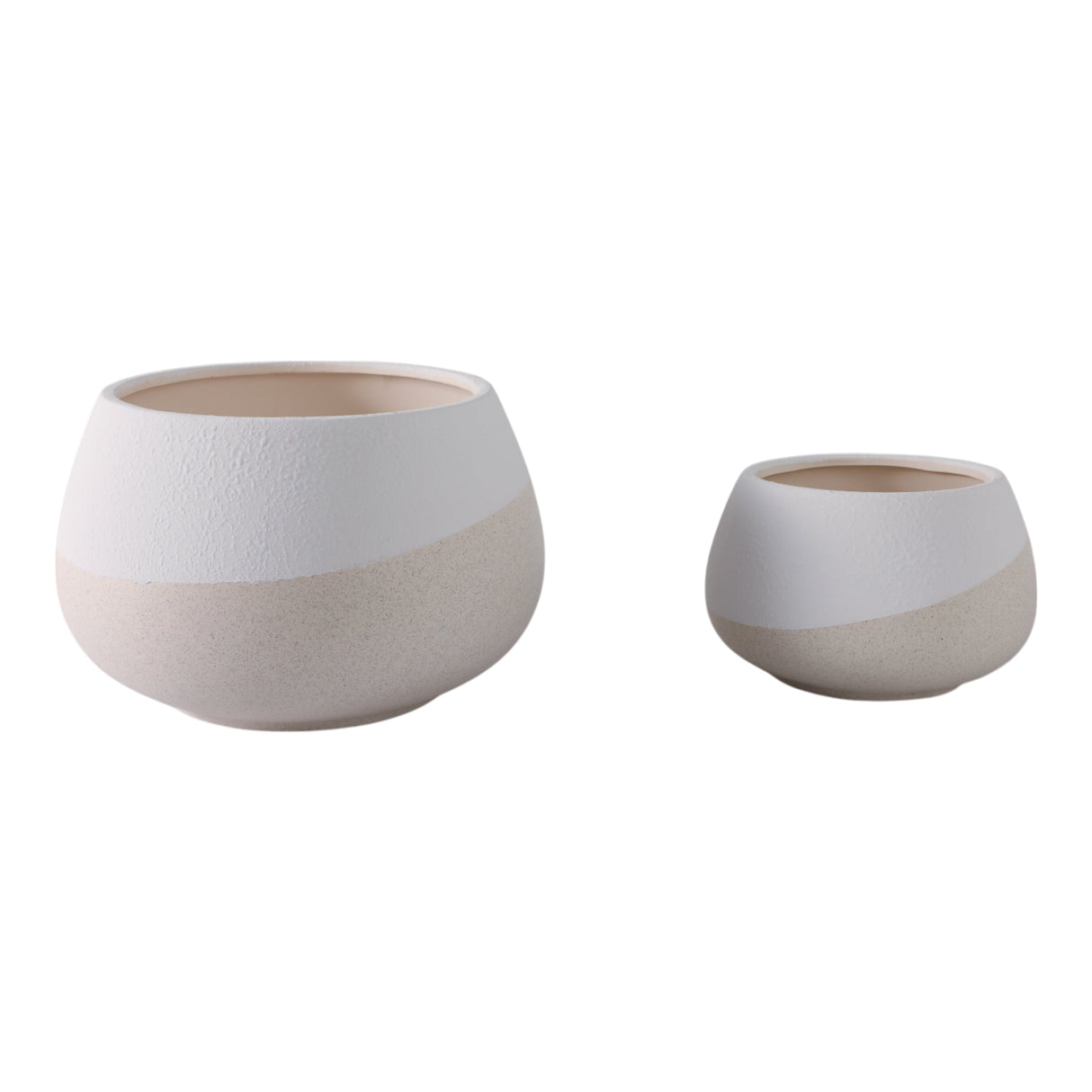 S/2 9/12" Textured Half-dipped Planters,wht/tan