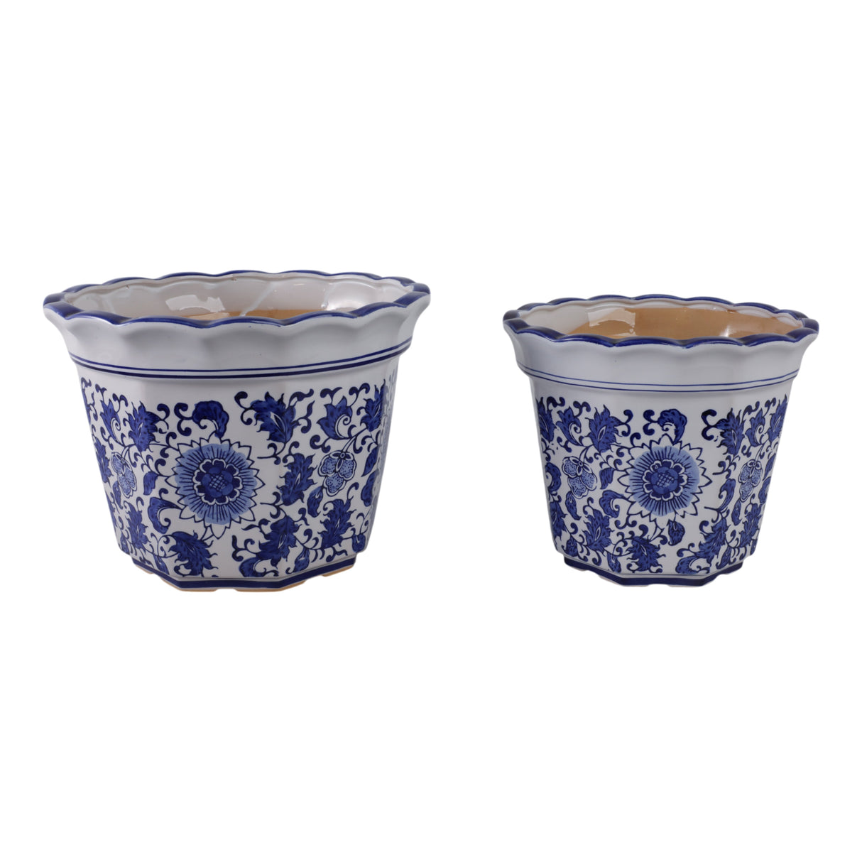 S/2 10/12" Chinoiserie Pot Planters, Blue/wht