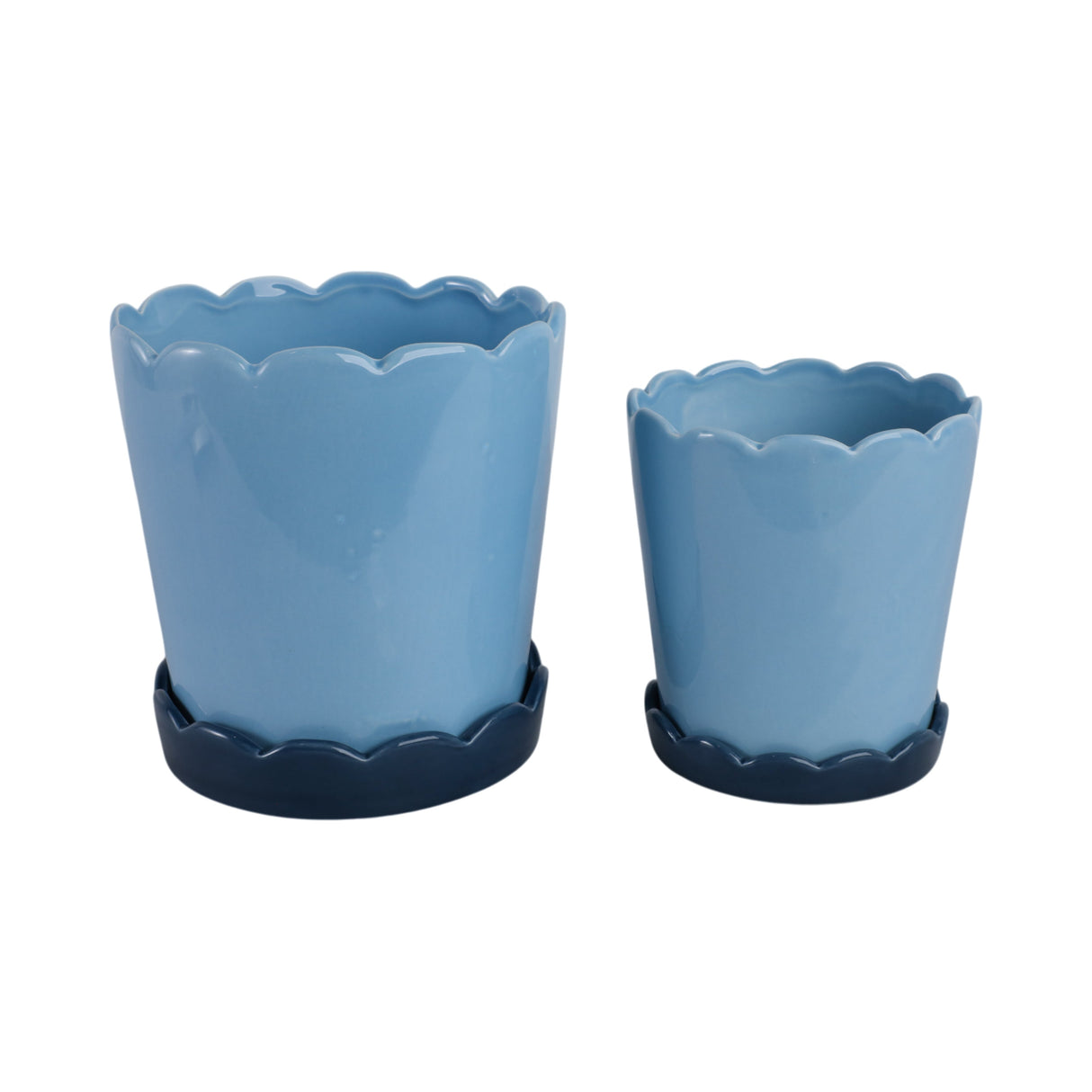 S/2 6/8" Color Block Scallop Edge Planters, Blue