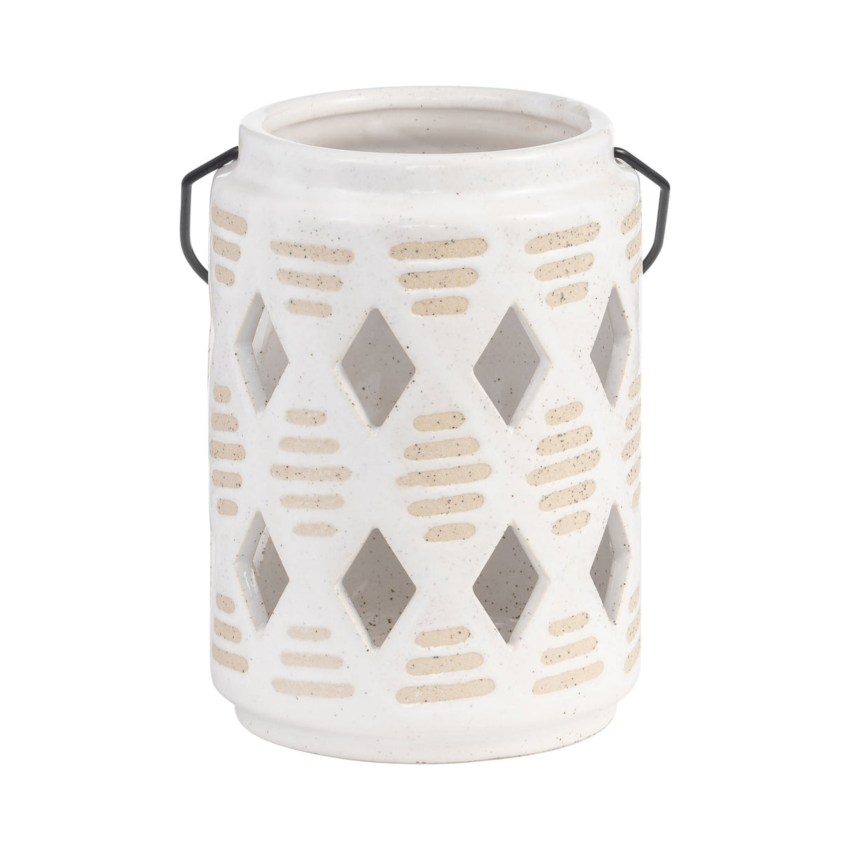 CER, 6"H DIAMOND CUT OUT LANTERN, IVORY