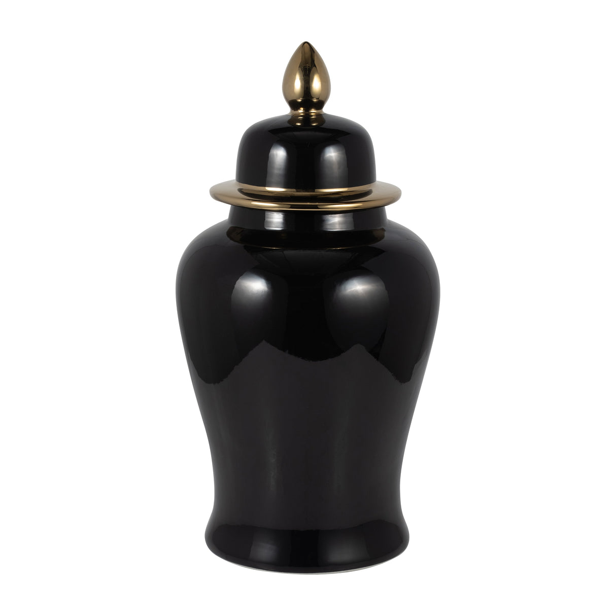 CER, 24" TEMPLE JAR, BLACK/GOLD