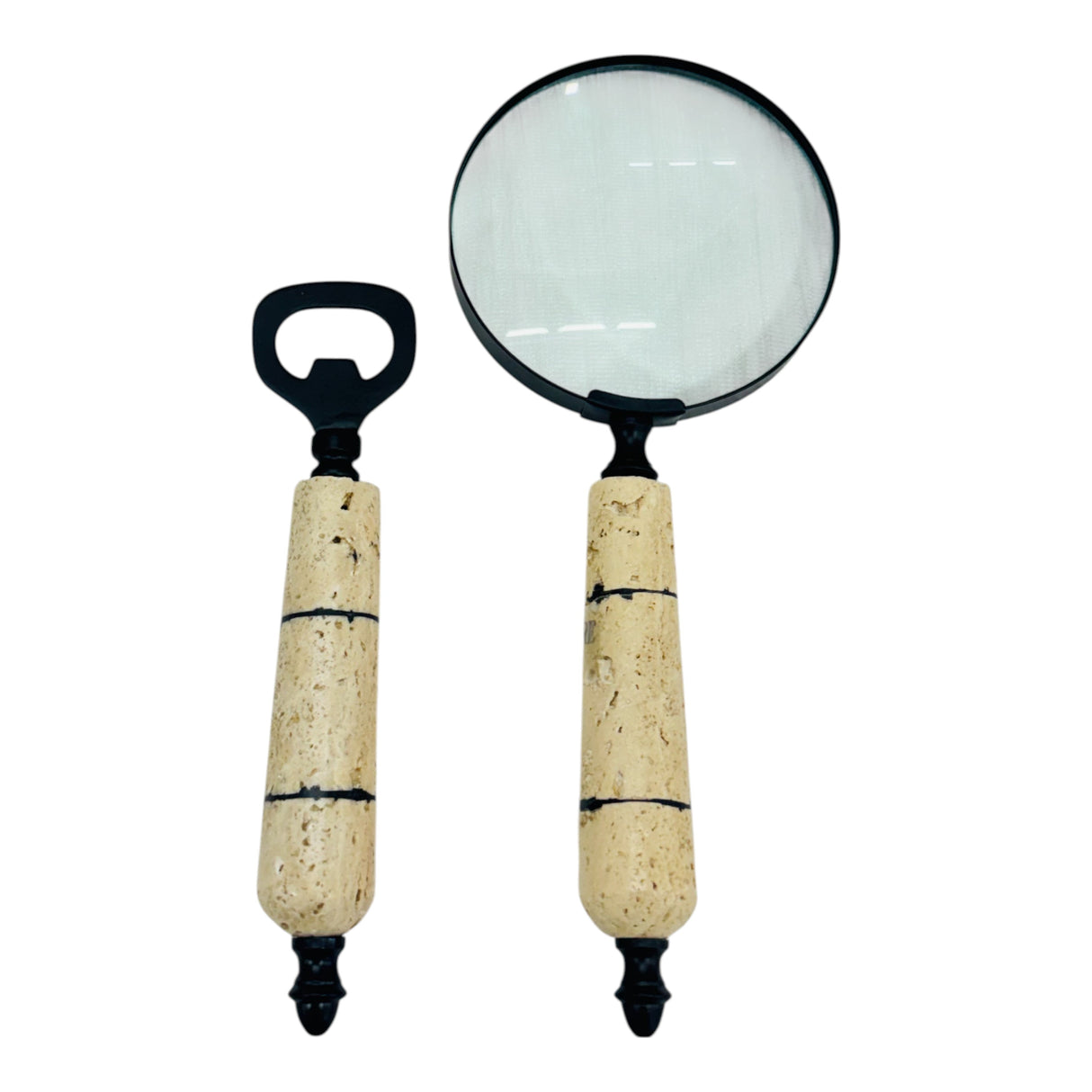10" Romer Travertine Magnifying Glass And Bottle
