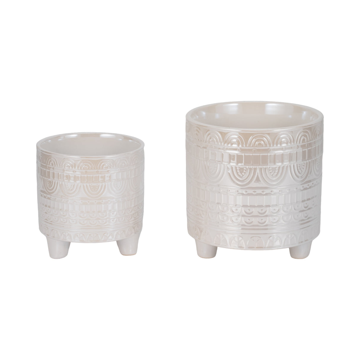 S/2 6/8" Iridescent Boheme Footed Planters, Ivory
