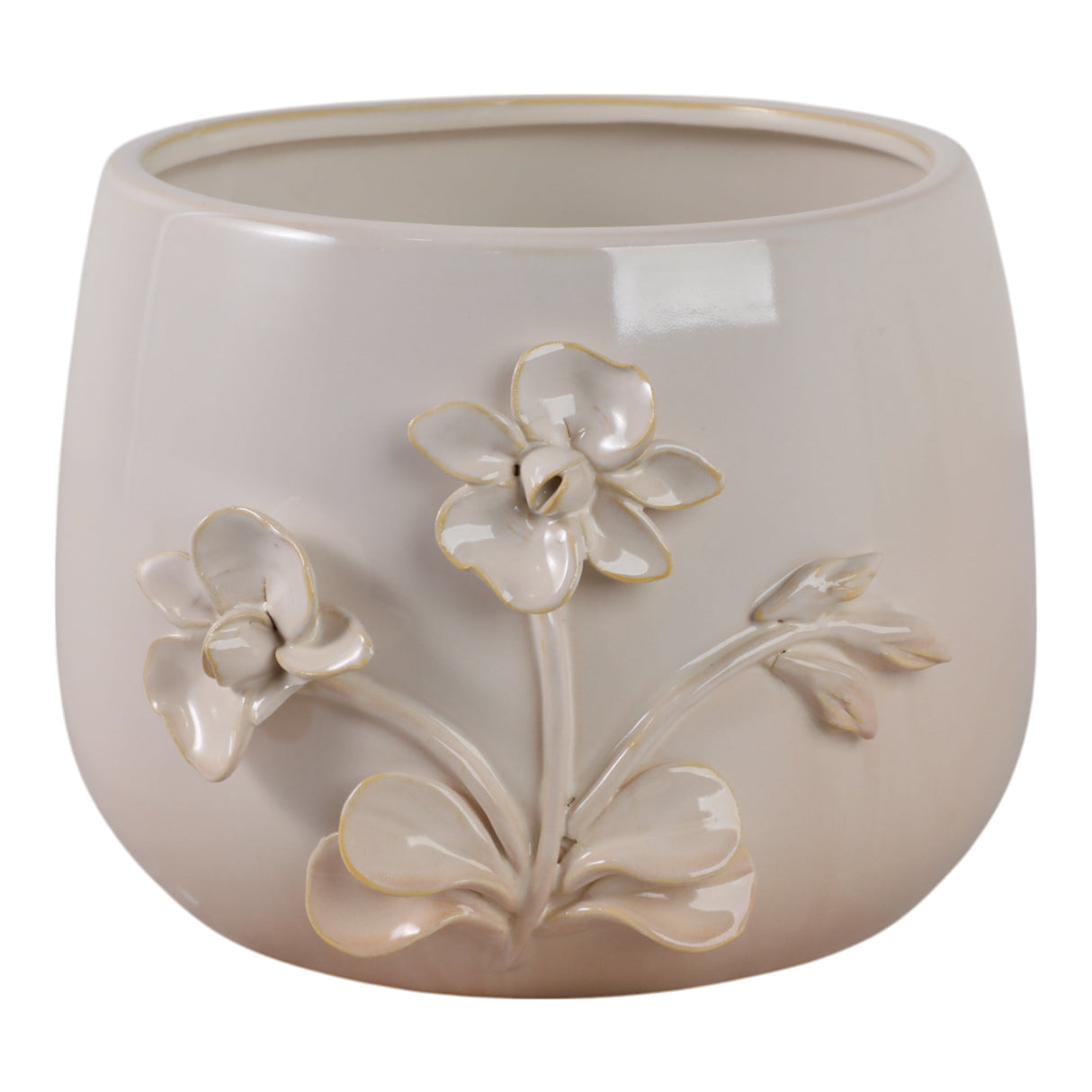 9" Flower Applique Planter, Ivory