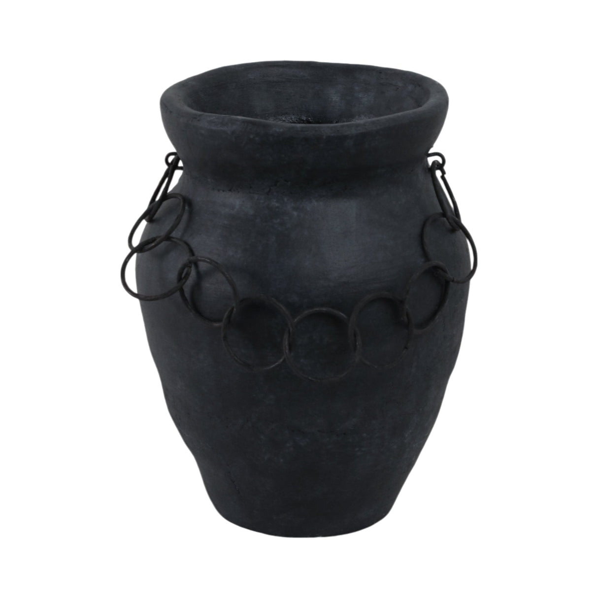 10x8" Rustic Terracotta Vase With Chain, Black