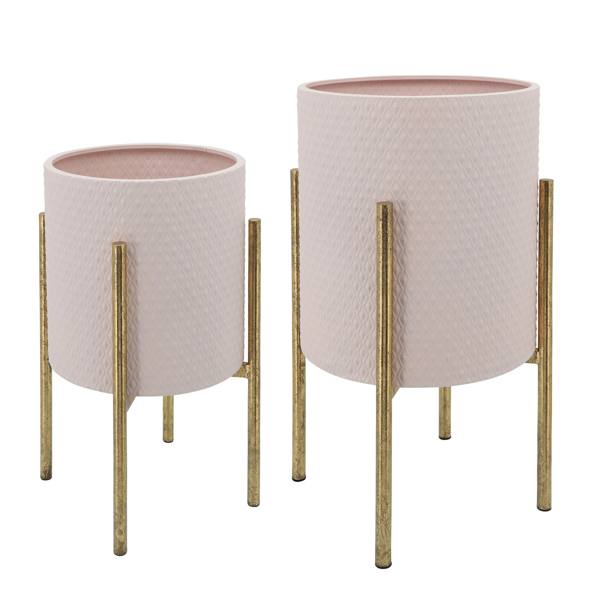 S/2 TEXTURED PLANTER ON METAL STAND, PINK/GOLD
