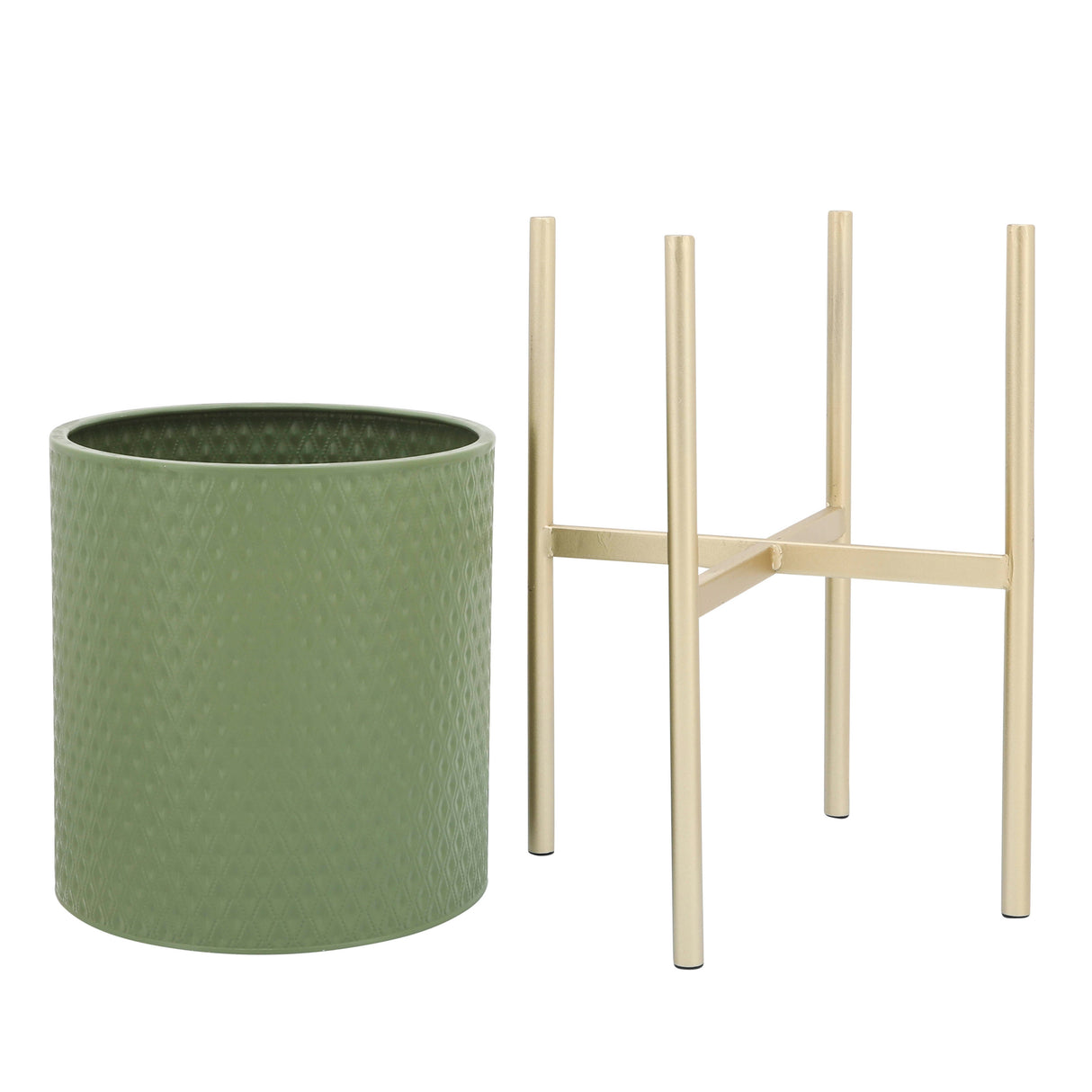 S/2 DIAMOND PLANTER ON METAL STAND, OLIVE/GOLD