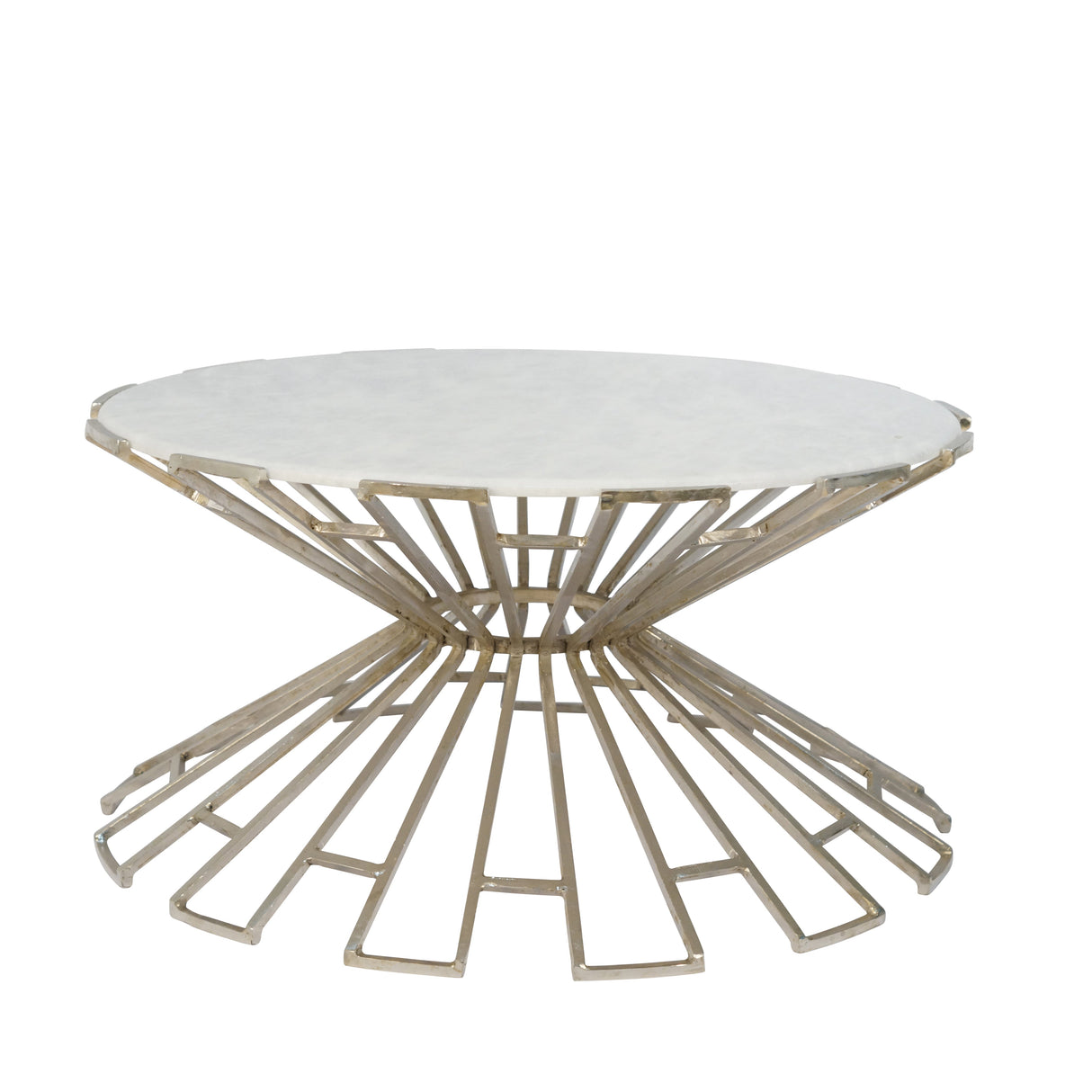 METAL & MARBLE ART DECO COCKTAIL TABLE, SILVER