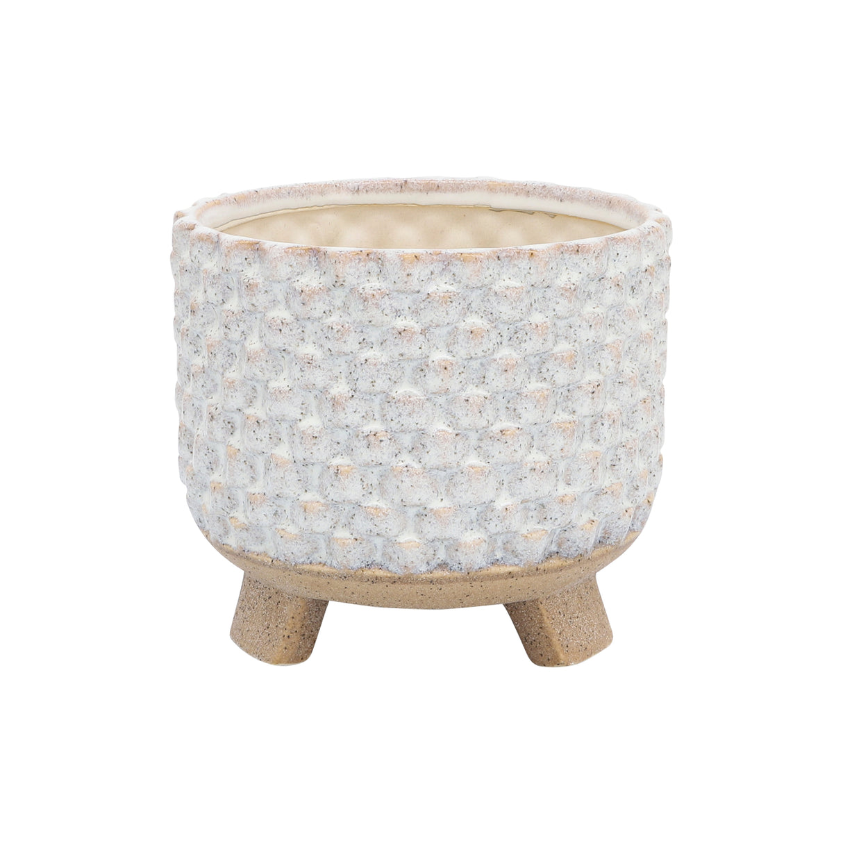 S/2 CERAMIC 6/8" TEXTURED FOOTED PLANTER, WHITE