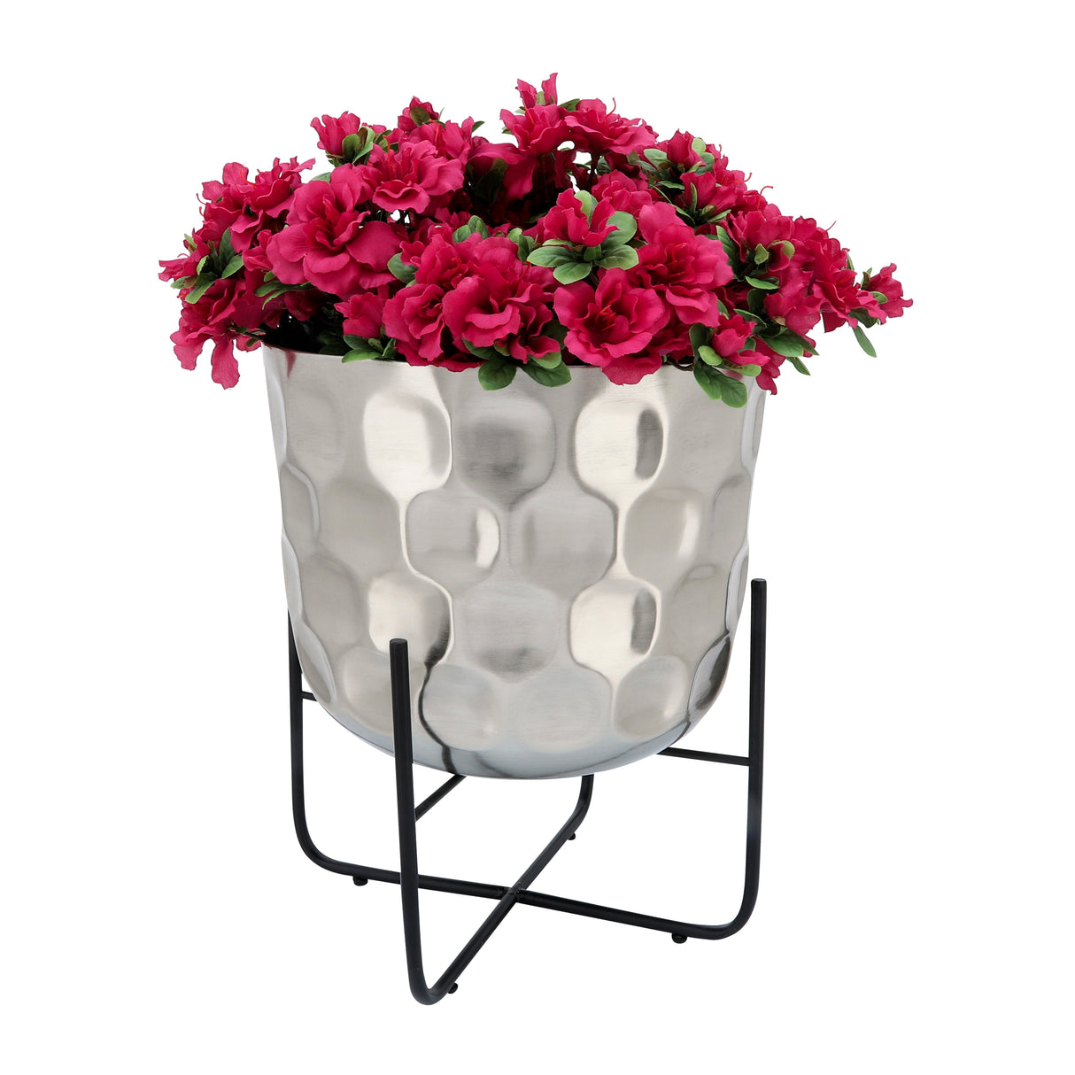 S/2 METAL 12/15" HAMMERED PLANTER, SILVER