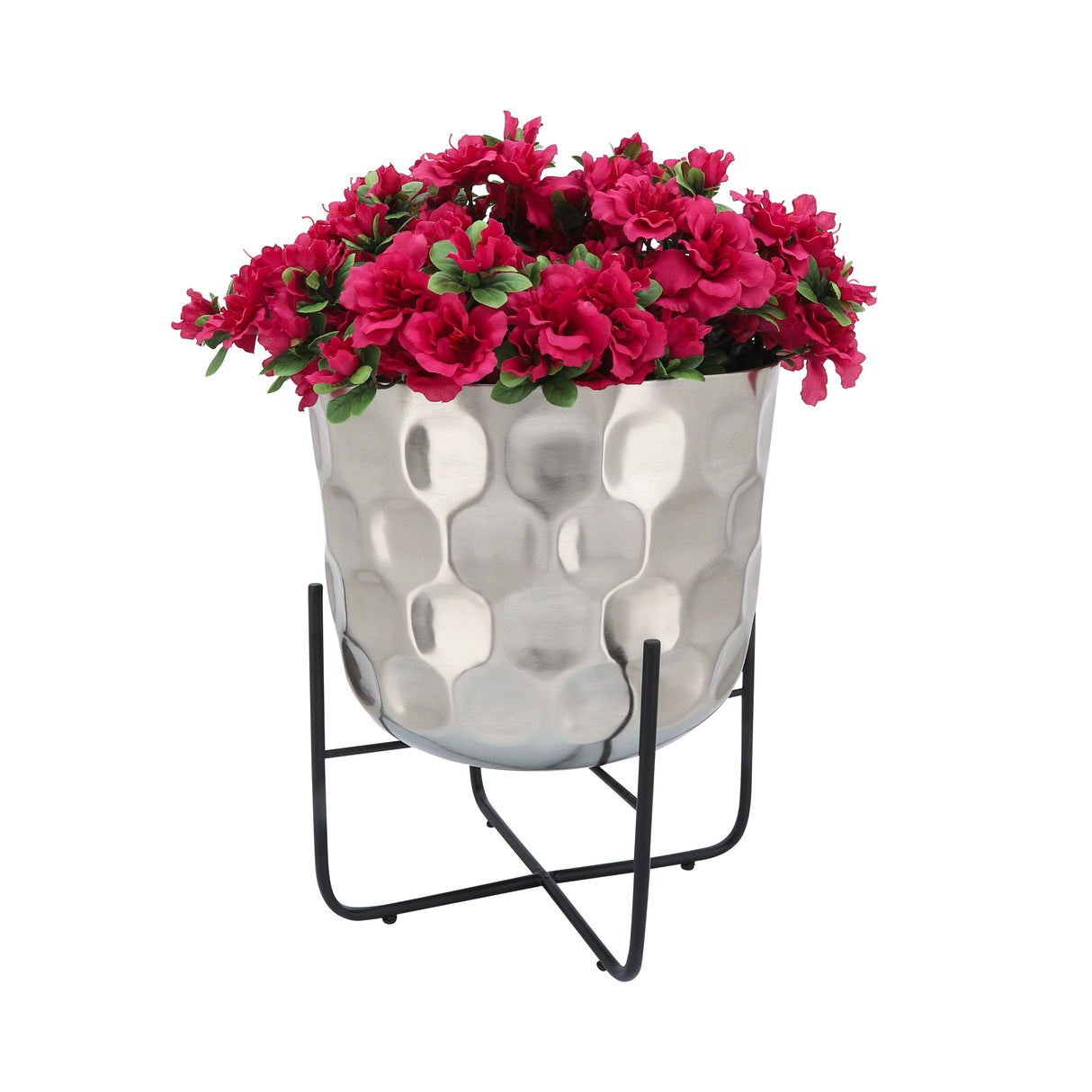 S/2 METAL 12/15" HAMMERED PLANTER, SILVER