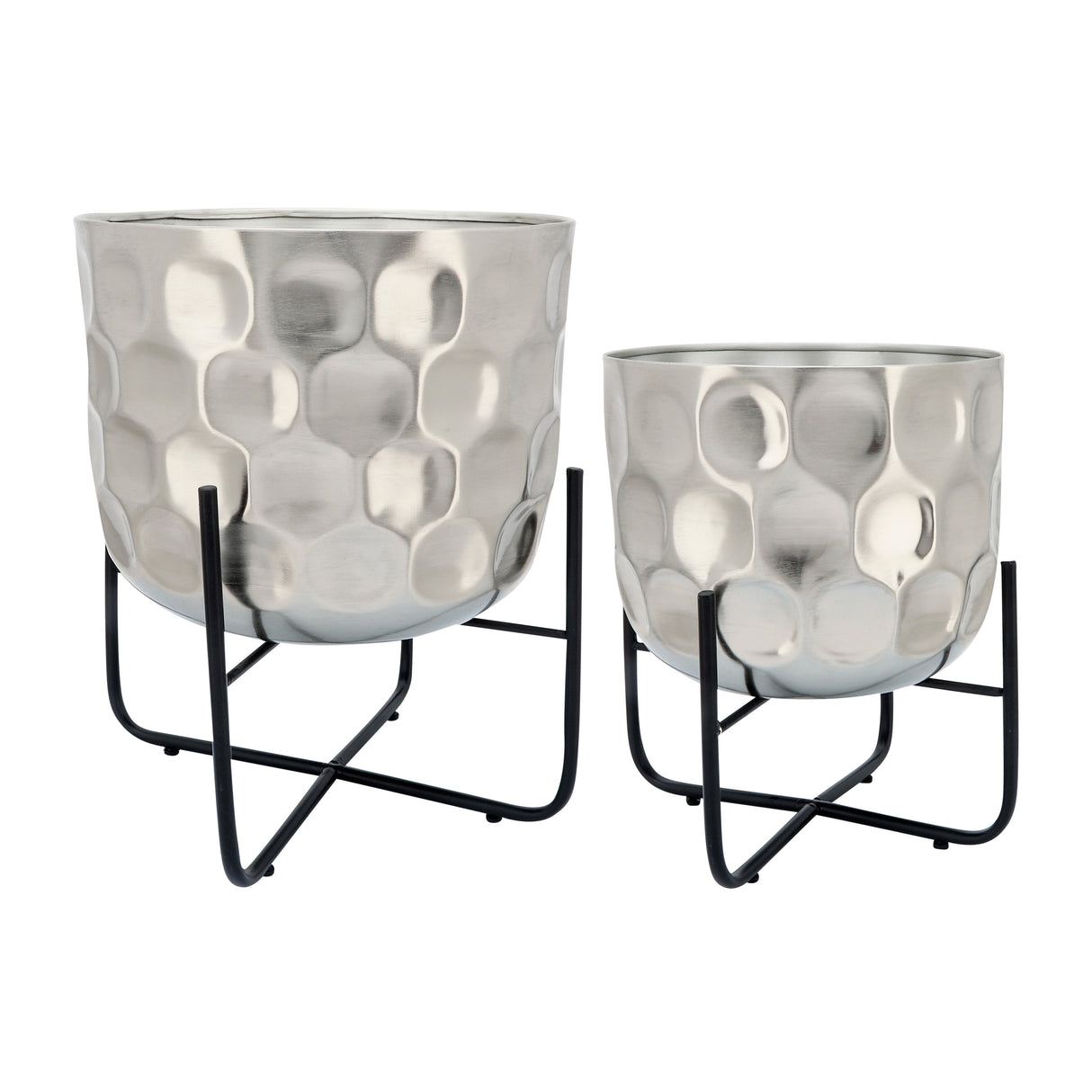 S/2 METAL 12/15" HAMMERED PLANTER, SILVER