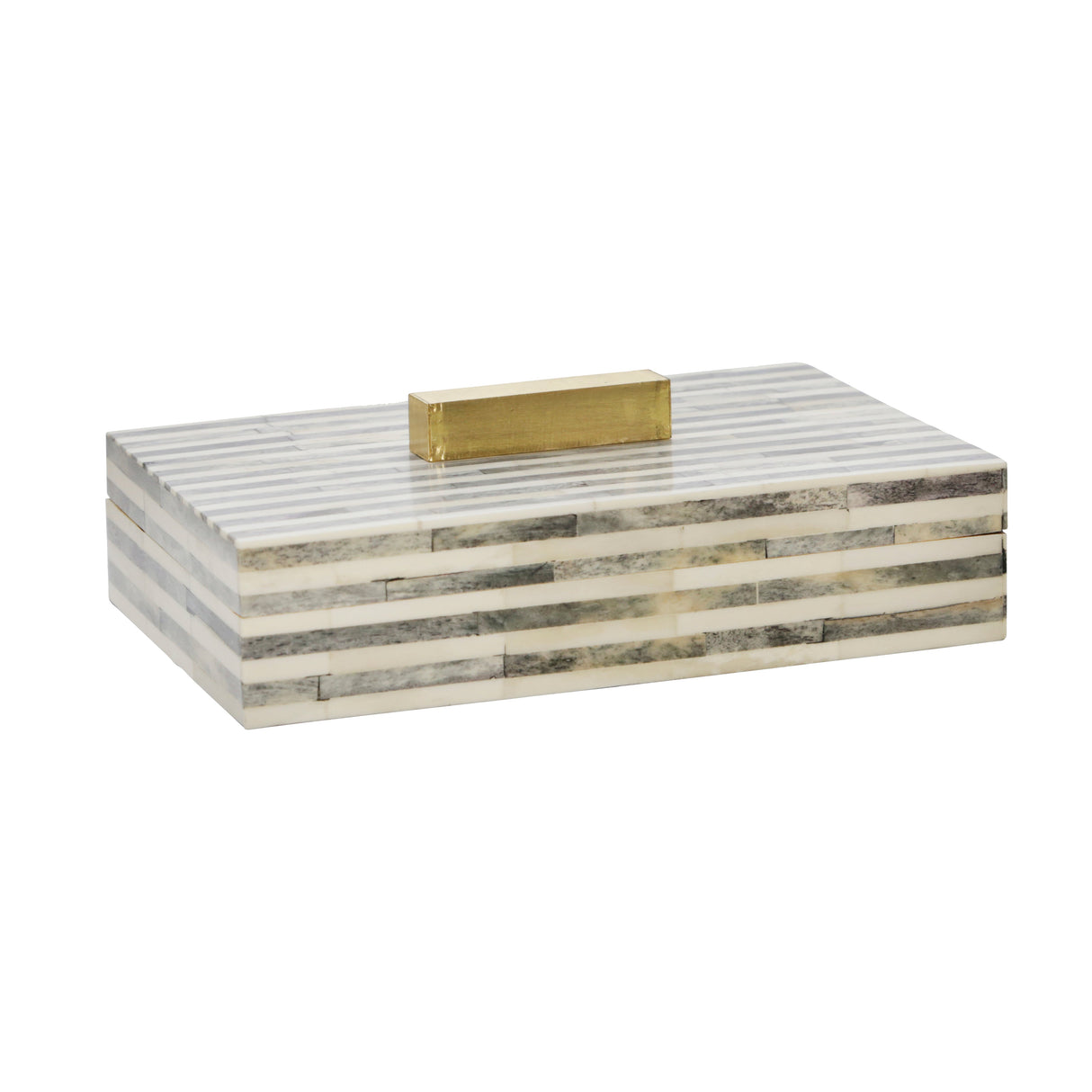 BONE 9" RECTANGULAR BOX, LIGHT GRAY/GOLD
