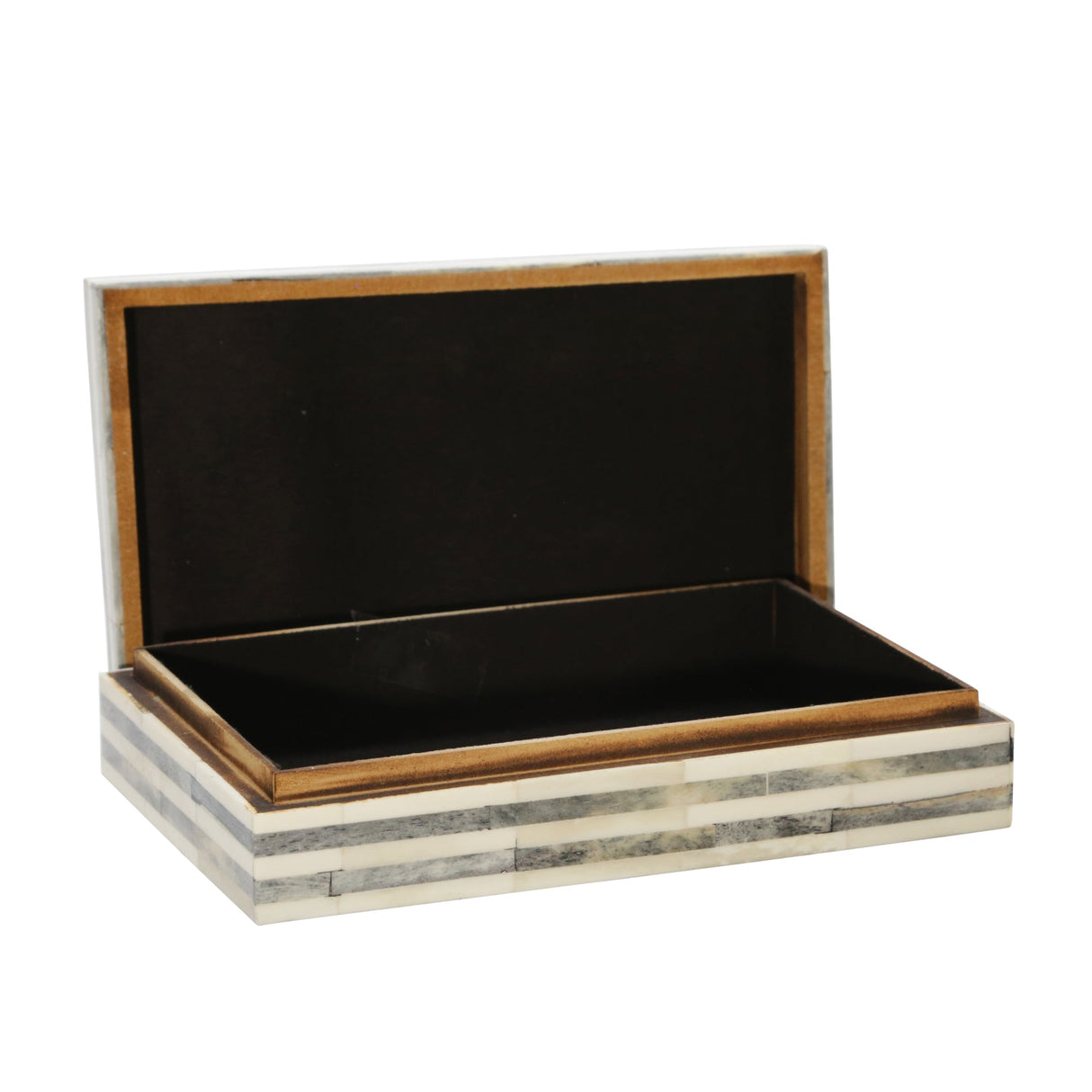 BONE 9" RECTANGULAR BOX, LIGHT GRAY/GOLD