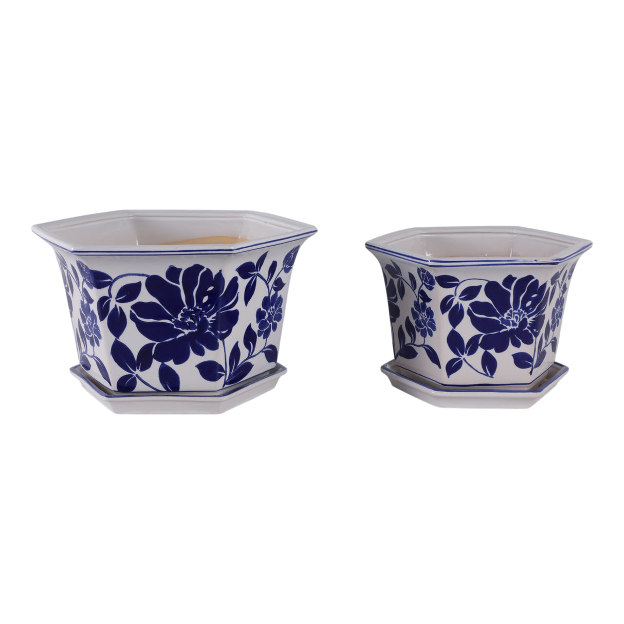 S/2 10/12" Chinoiserie Saucer Planter, Blue/white