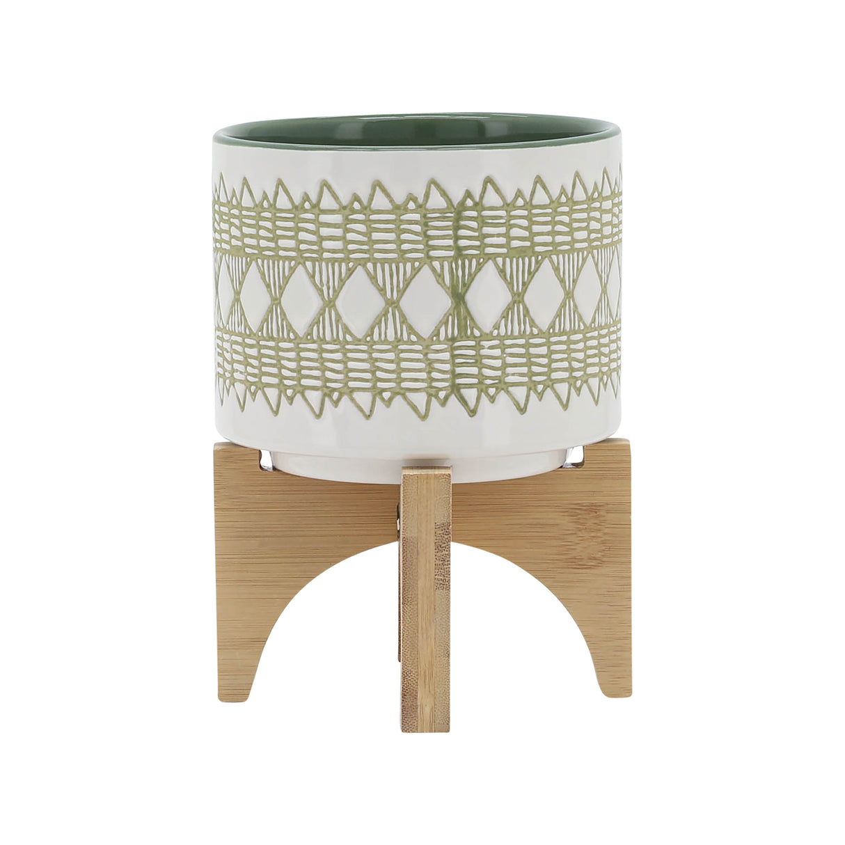 CERAMIC 12" JAR WITH GOLD LID, GREEN