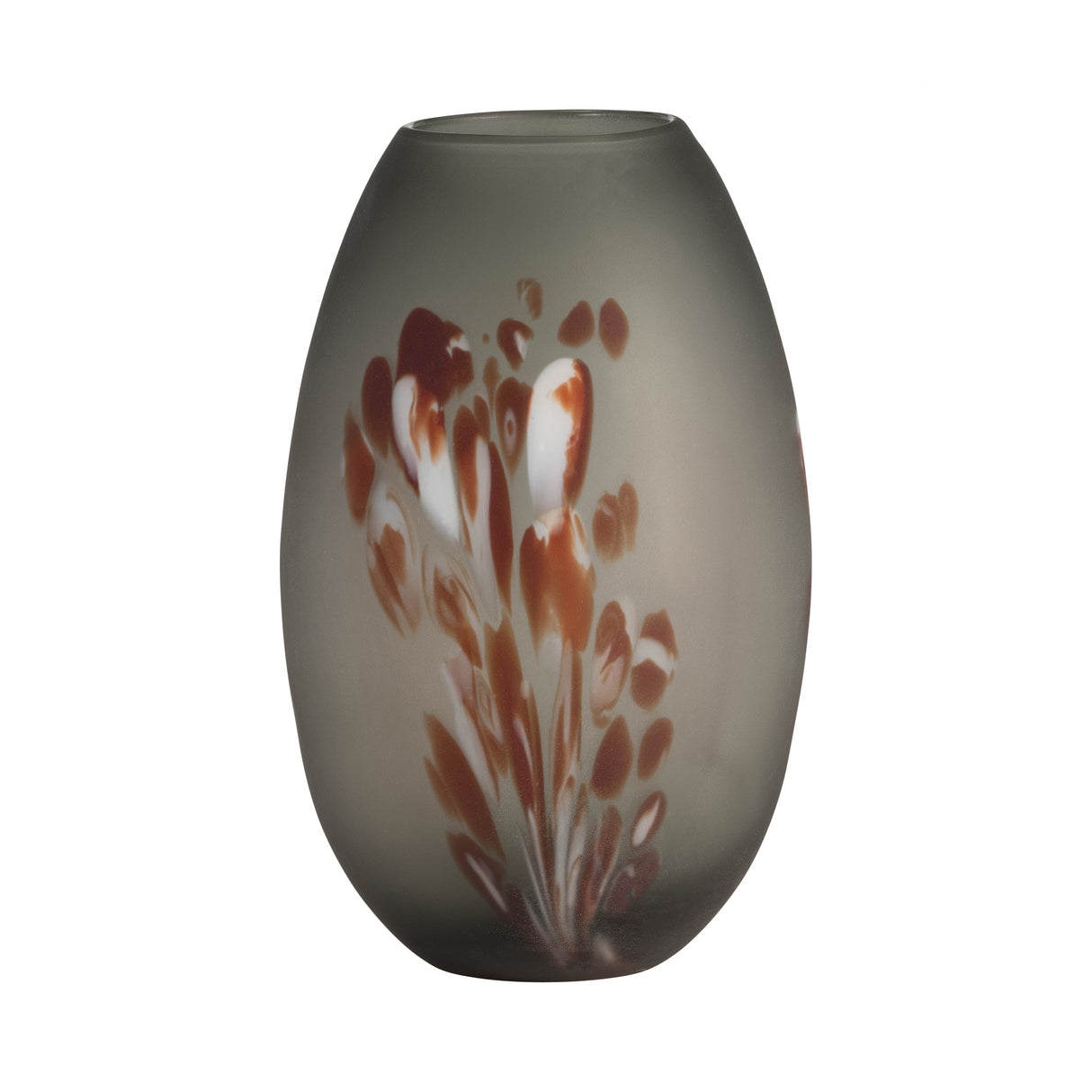 GLASS, 12''H, FROSTED VASE WITH RED DETAIL-GRAY