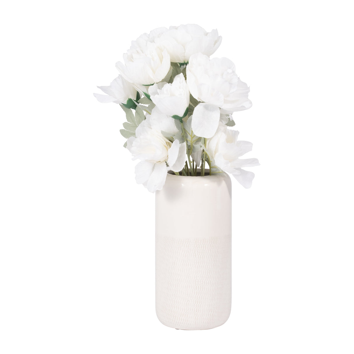 CER, 10"H GROOVED VASE, IVORY