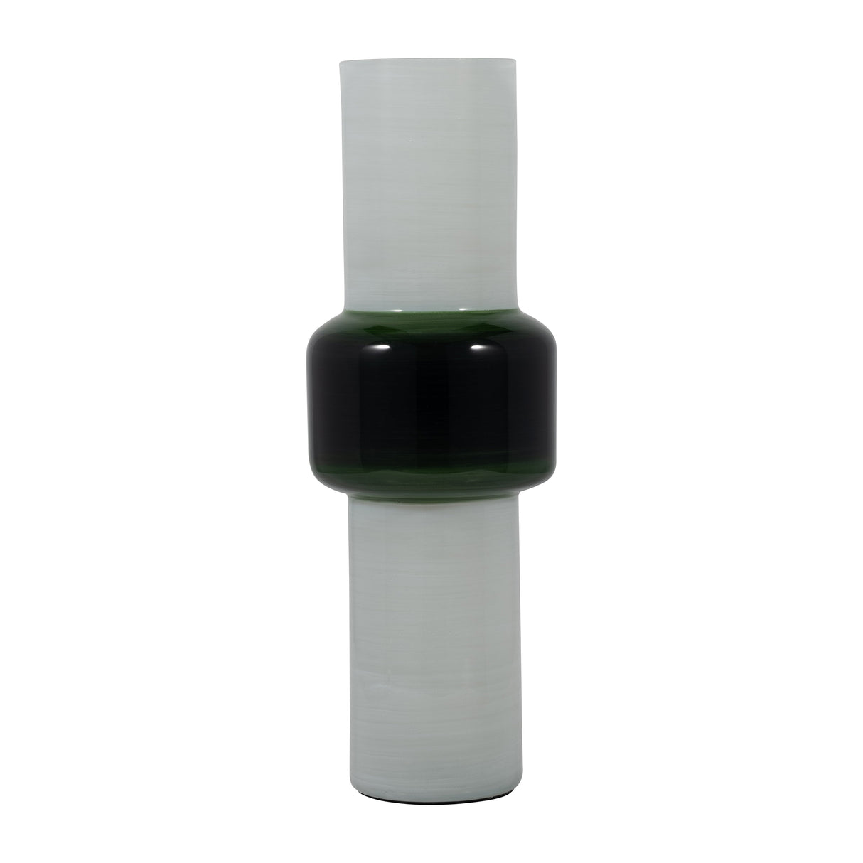 GLASS, 19" MODERN CYLINDER VASE, WHITE/GREEN