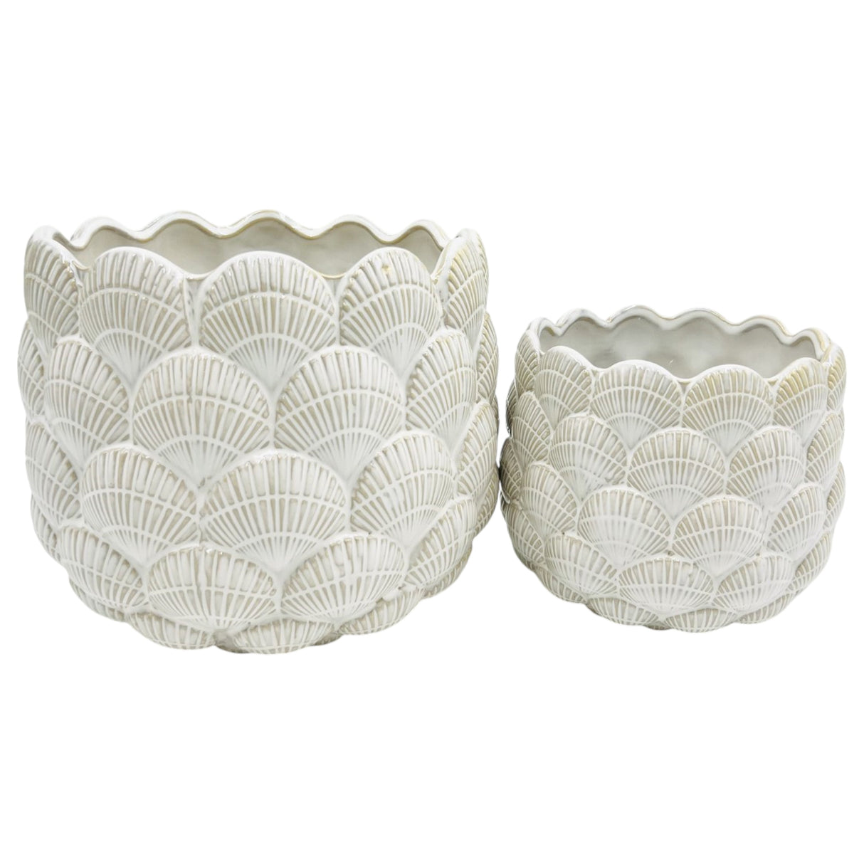 S/2 7/9" Seashell Planters, White