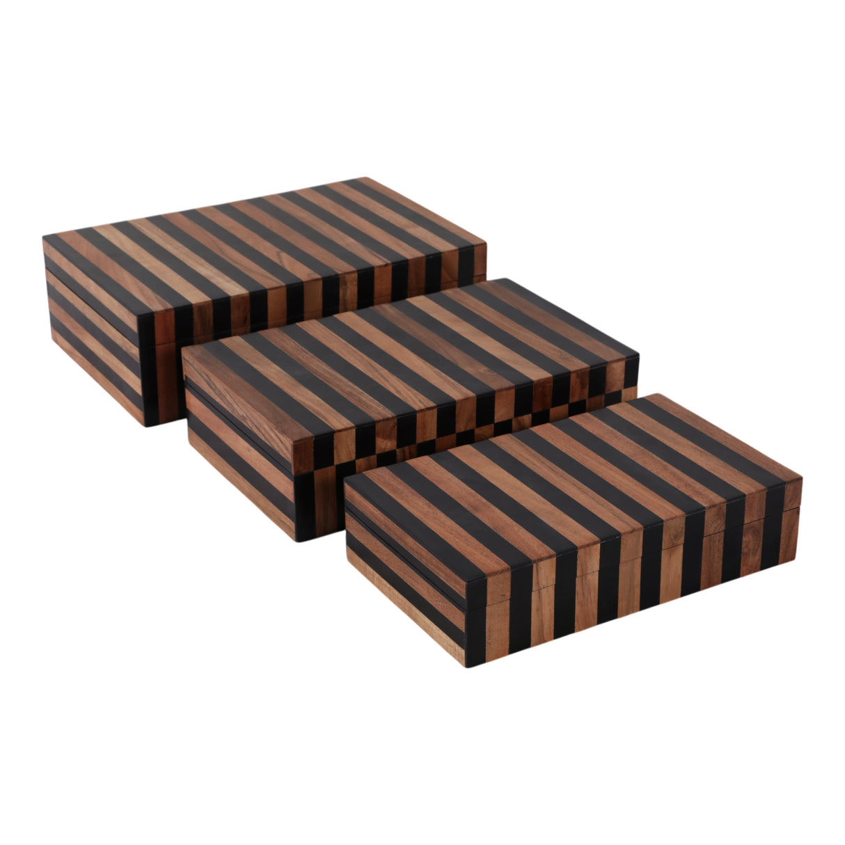 S/3 10/11/12" Striped Boxes, Natural/black