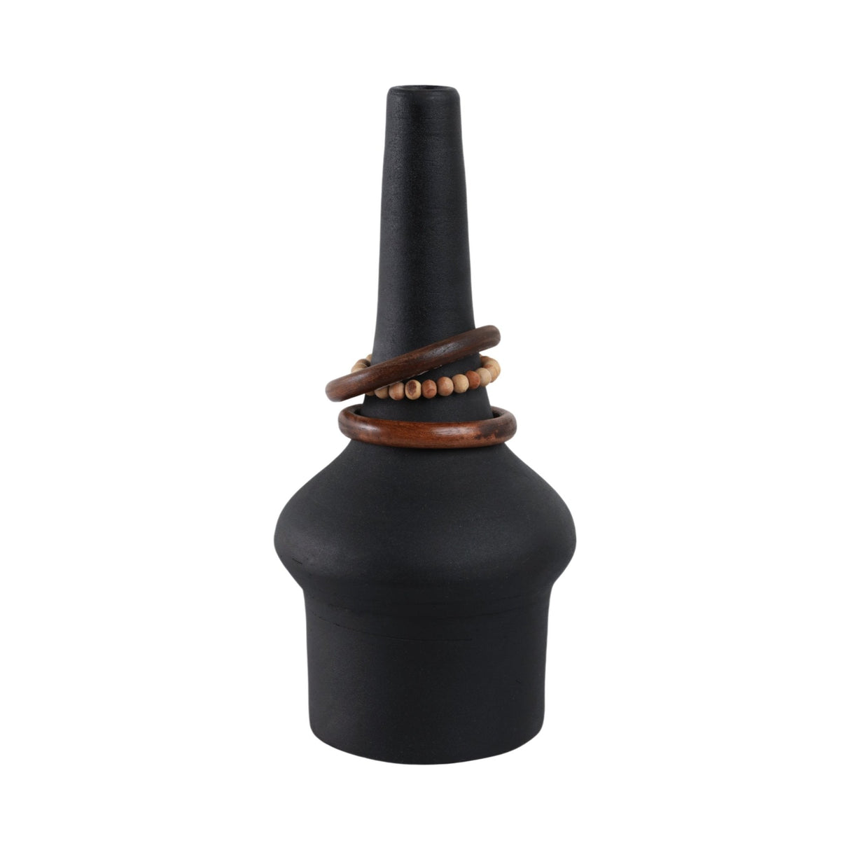 18" Tiago Small Vase With Wood Beads, Blk