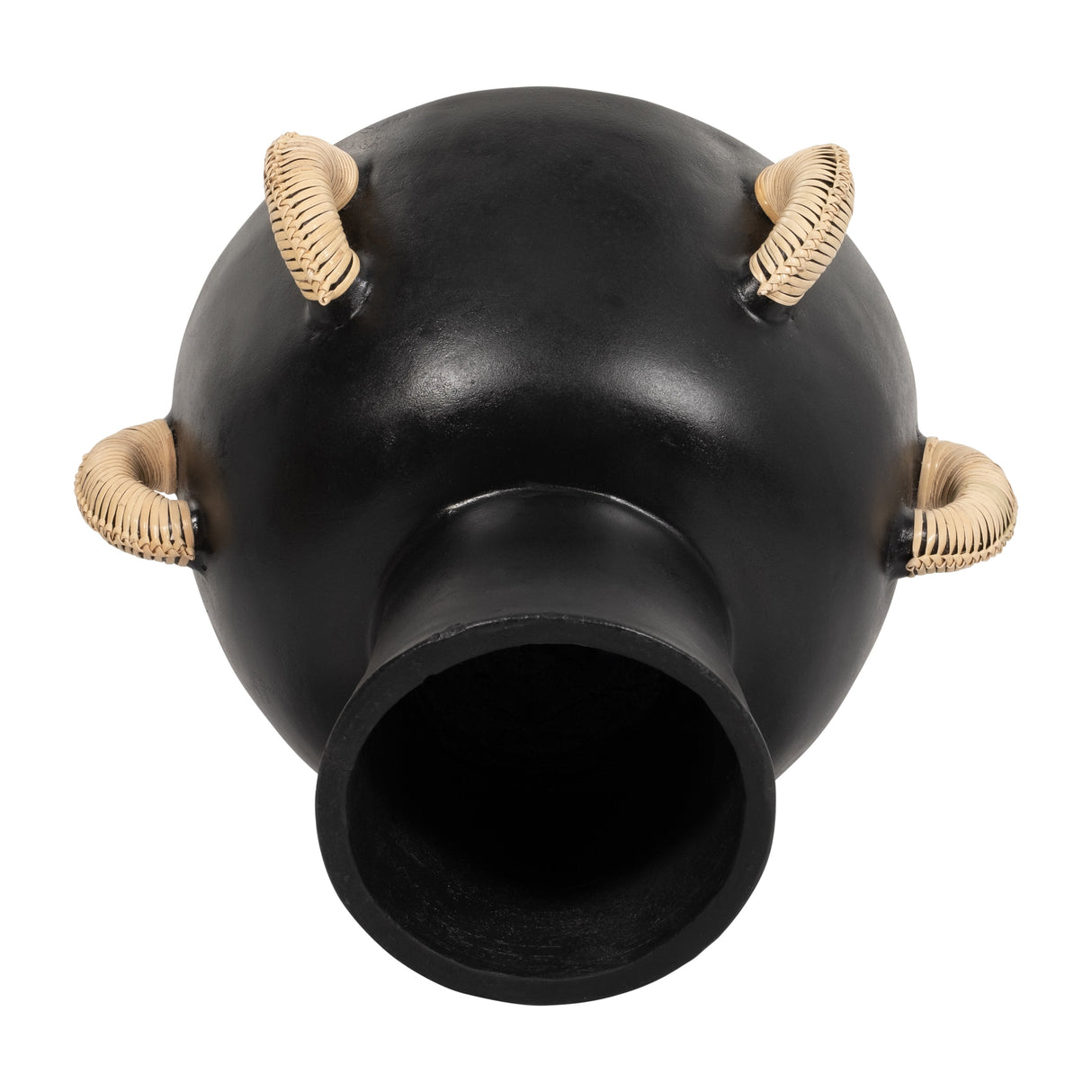 TERRACOTTA, 11"H EARED BOWL ON STAND VASE, BLACK