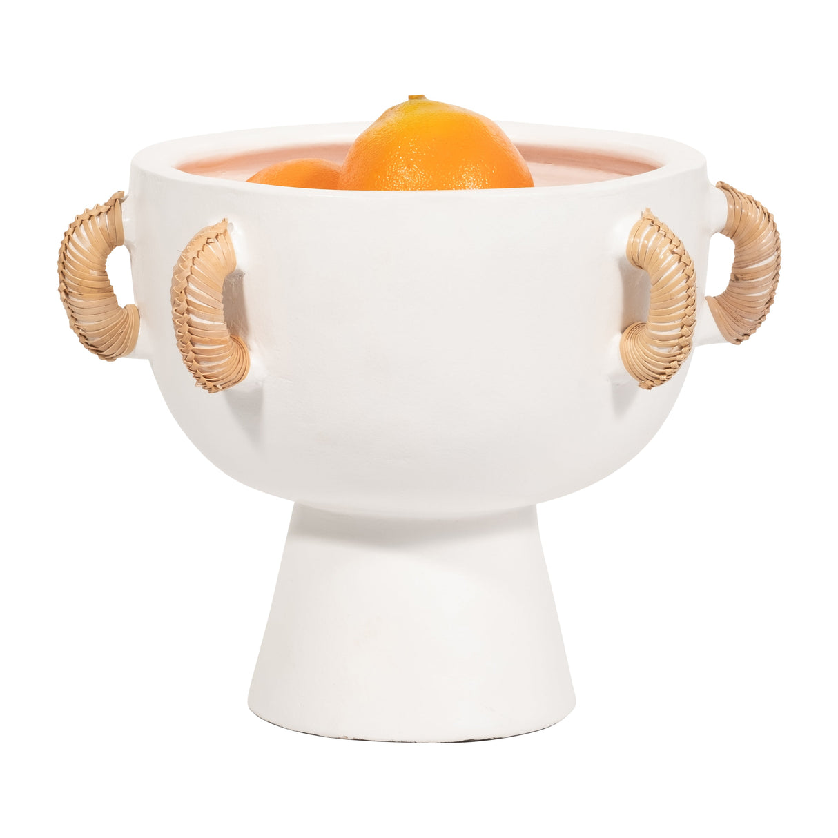 TERRACOTTA, 11"H EARED BOWL ON STAND VASE, WHITE