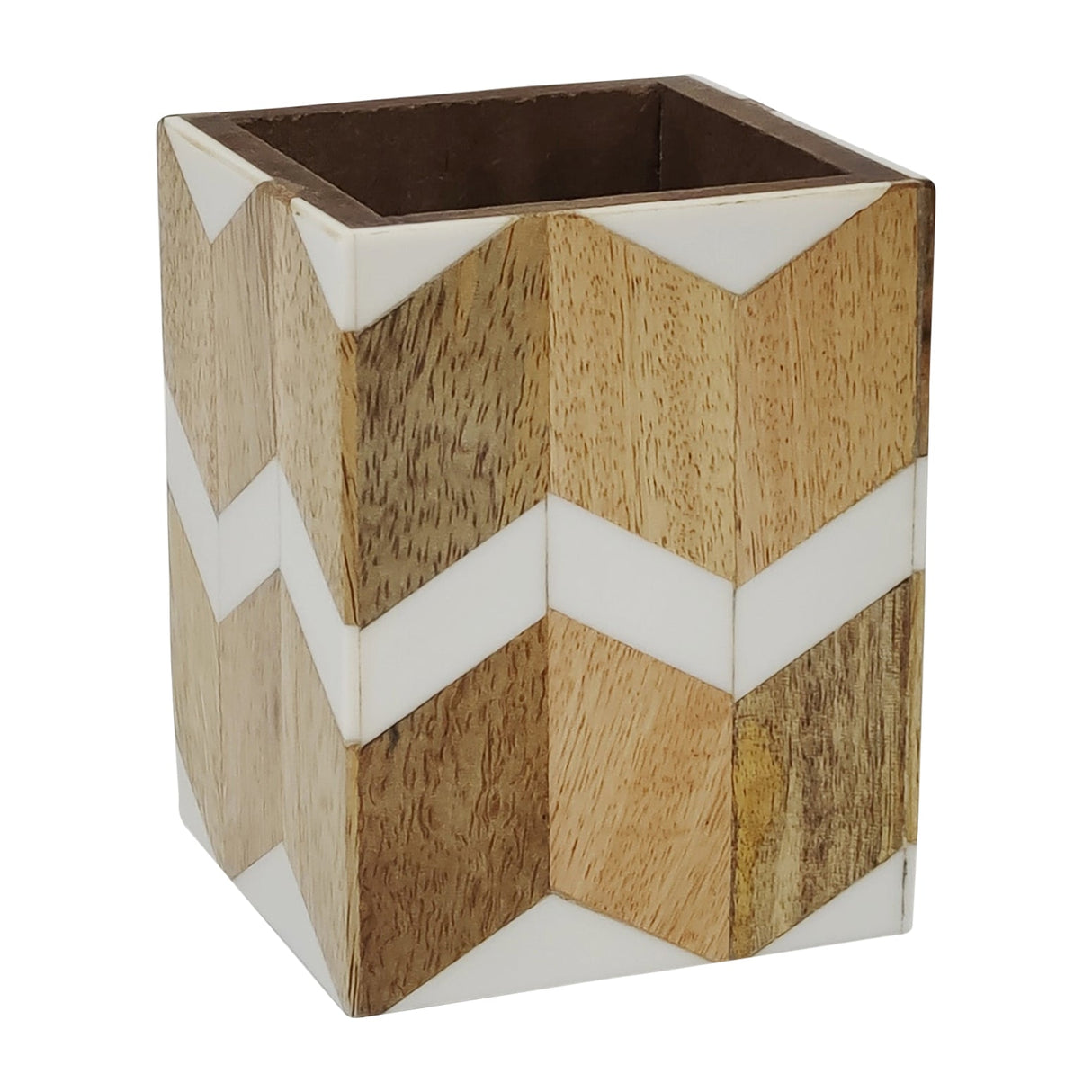 RESIN, 4" CHEVRON PENCIL CUP, NATURAL/IVORY