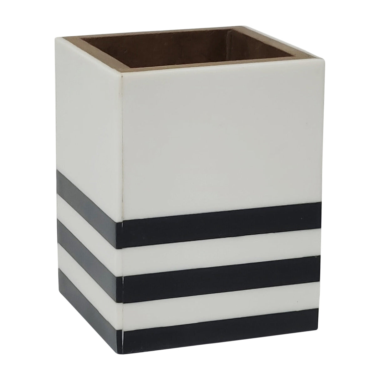 RESIN, 4" TRIPLE LINES PENCIL CUPS, BLACK/WHITE