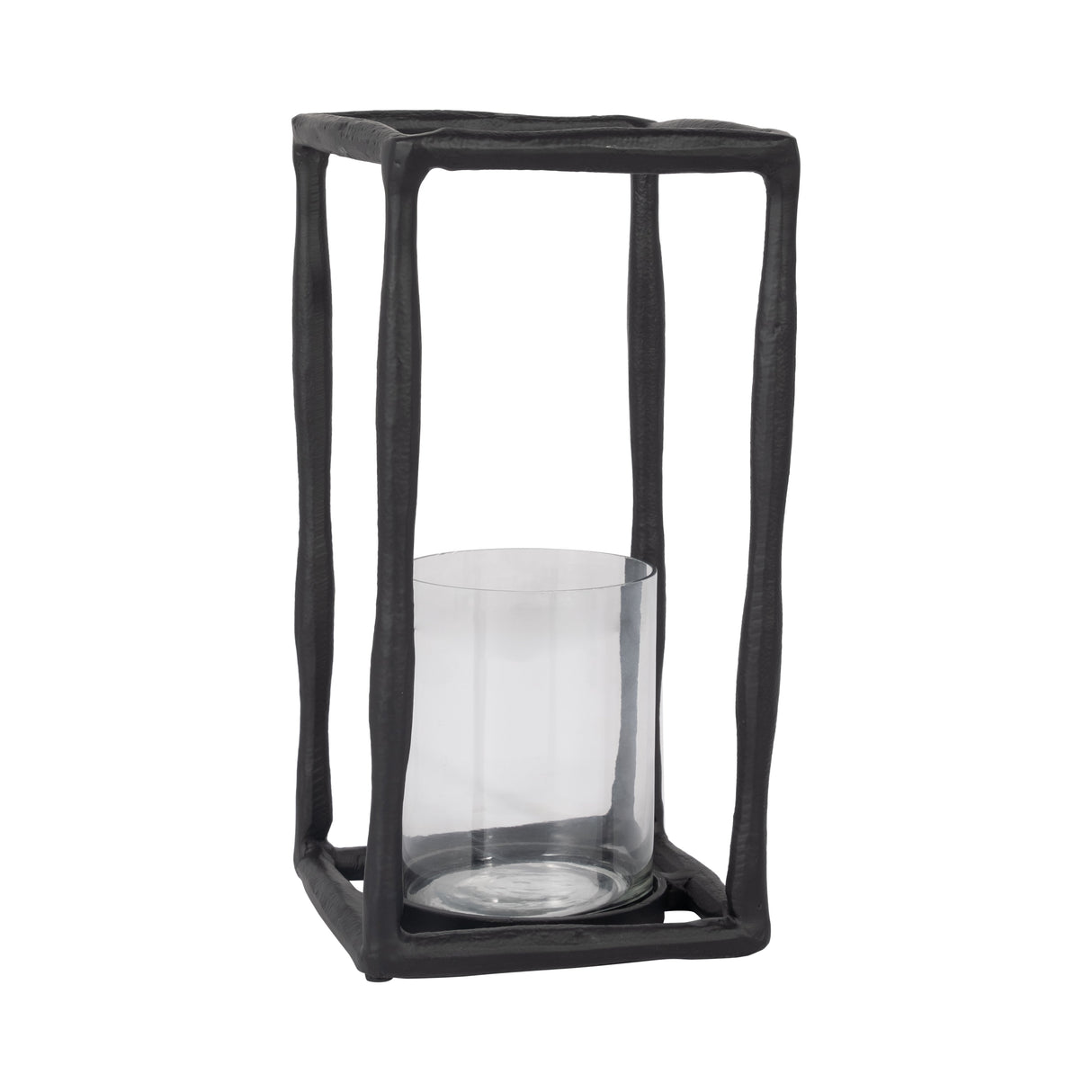 METAL, 12" OPEN SQUARE HURRICANE HOLDER, BLACK