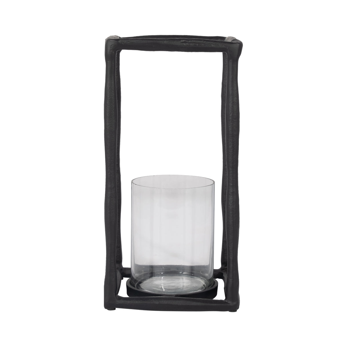 METAL, 12" OPEN SQUARE HURRICANE HOLDER, BLACK