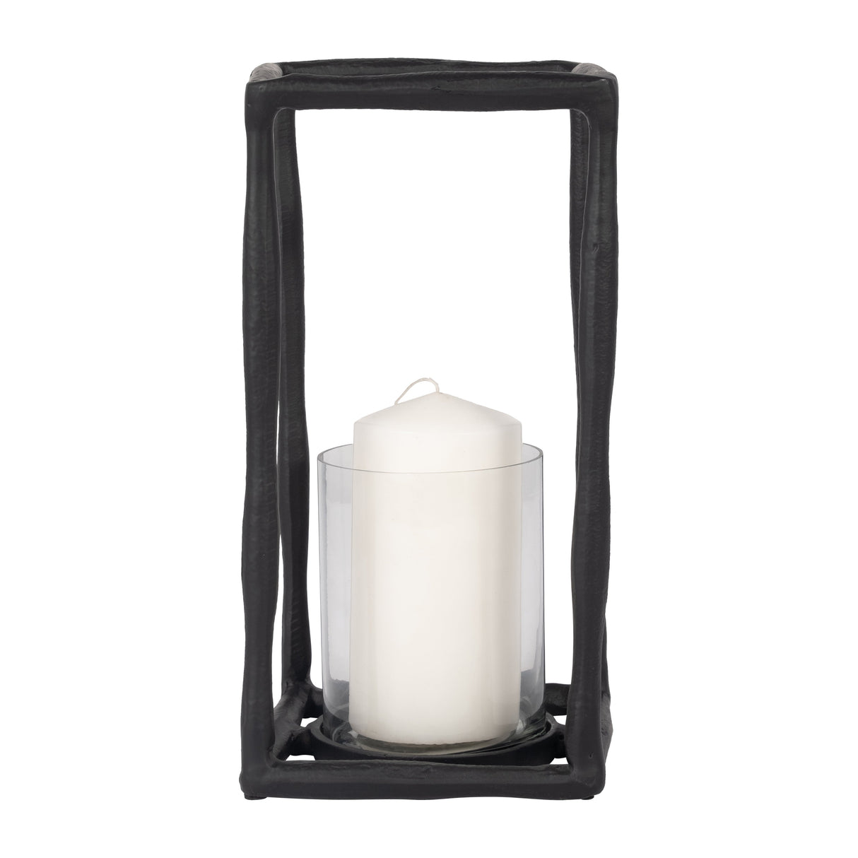 METAL, 12" OPEN SQUARE HURRICANE HOLDER, BLACK