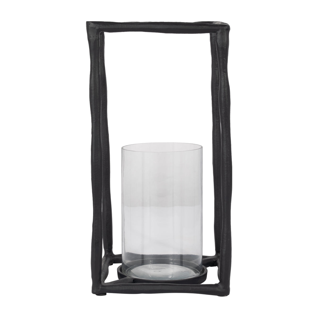 METAL, 16" OPEN SQUARE HURRICANE HOLDER, BLACK