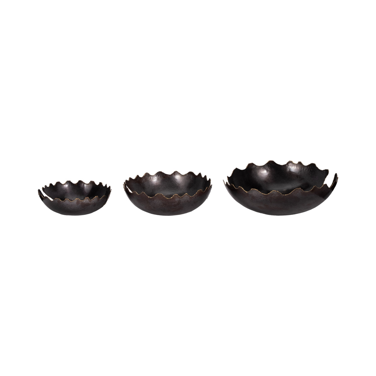 METAL S/3 12/15/18" CHIPPED BOWLS, BLACK