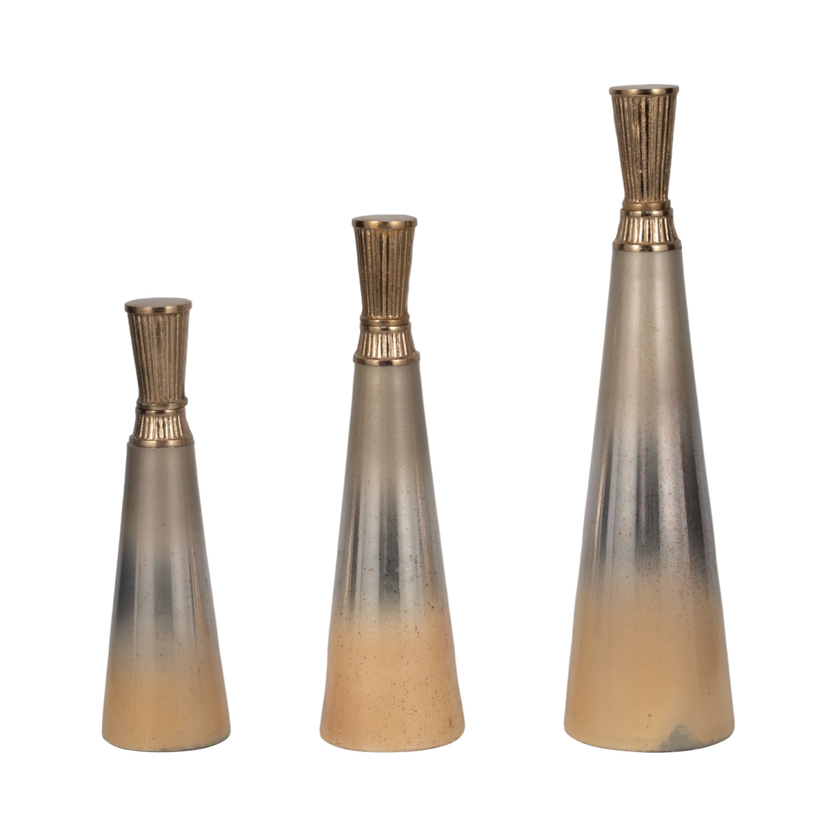 S/3 13/16/20" Tanet Metallic Glass Bottles