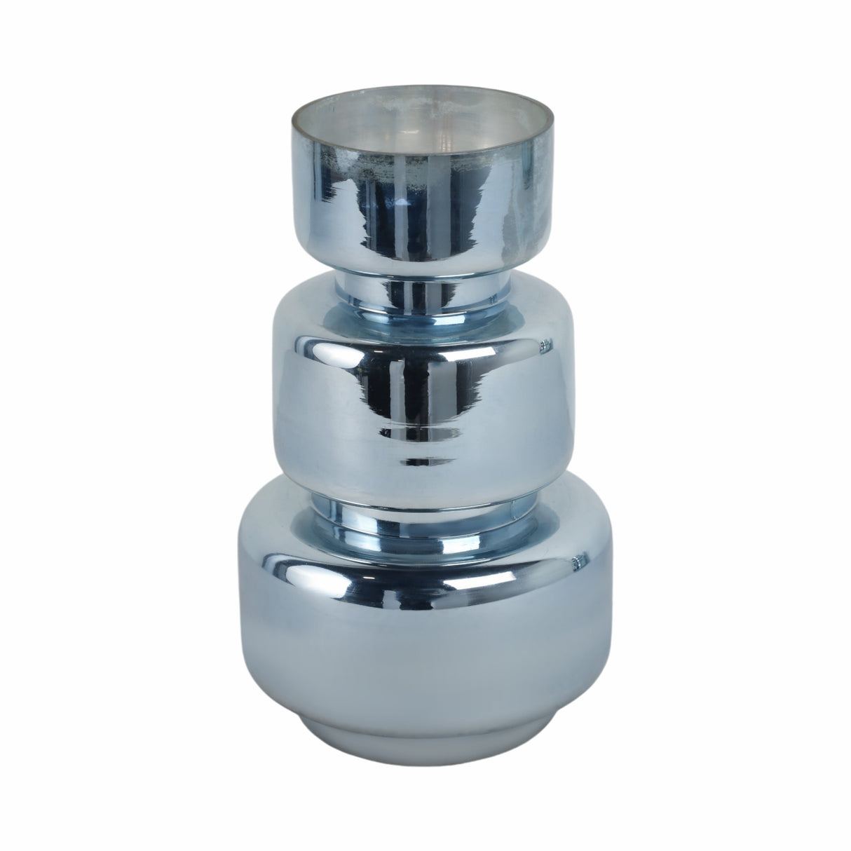 10" Stacked Cylinder Glass Vase, Blue Silver