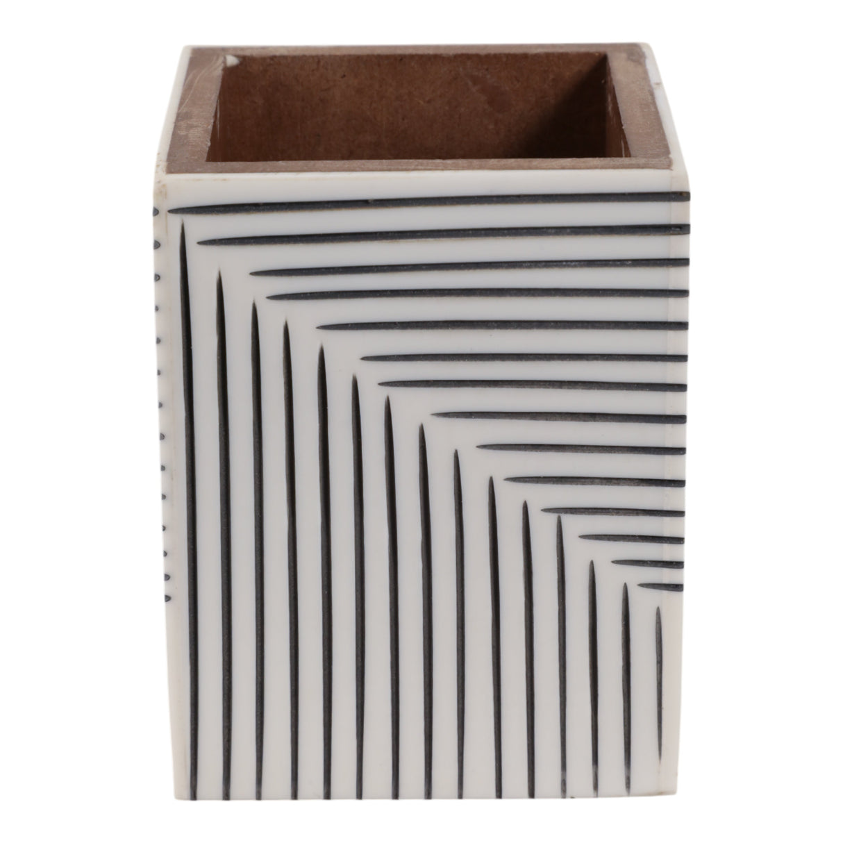 4x3" Ridged Lines Resin Pencil Cup, Black/white