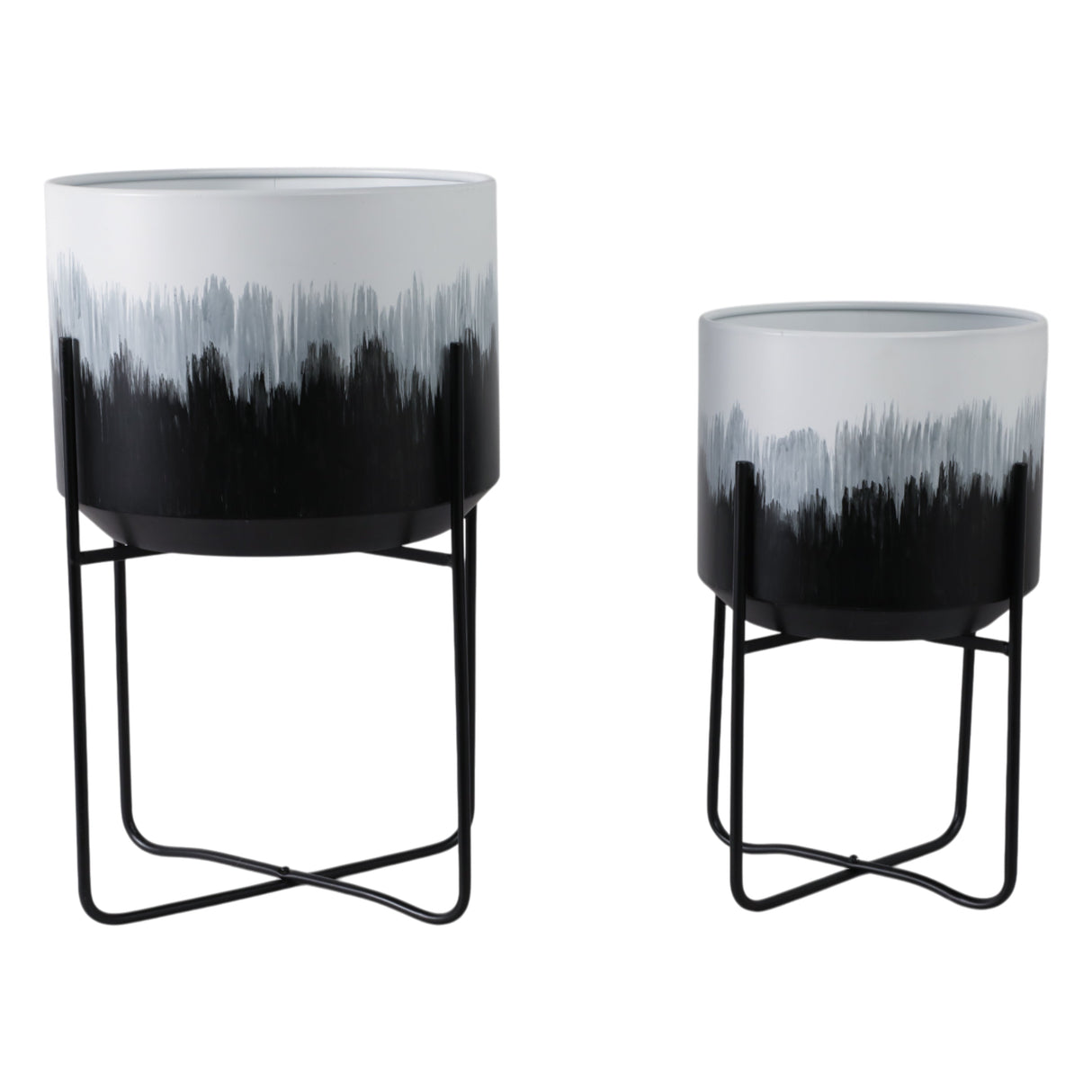 S/2 19/23" Brush Strokes Metal Planters On Stands,