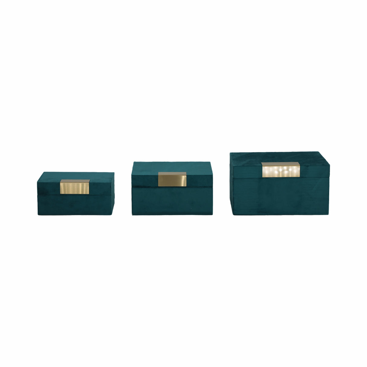 VELVET,S/3 7/8/9"L,JEWELRY BOXES,TEAL/GOLD