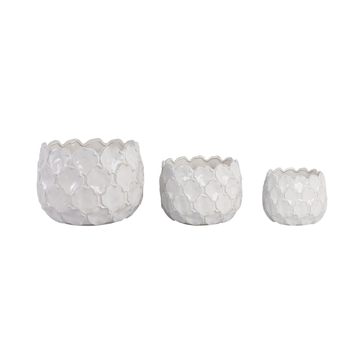S/3 9/12/15" CLOUDY PETAL PLANTERS, WHITE