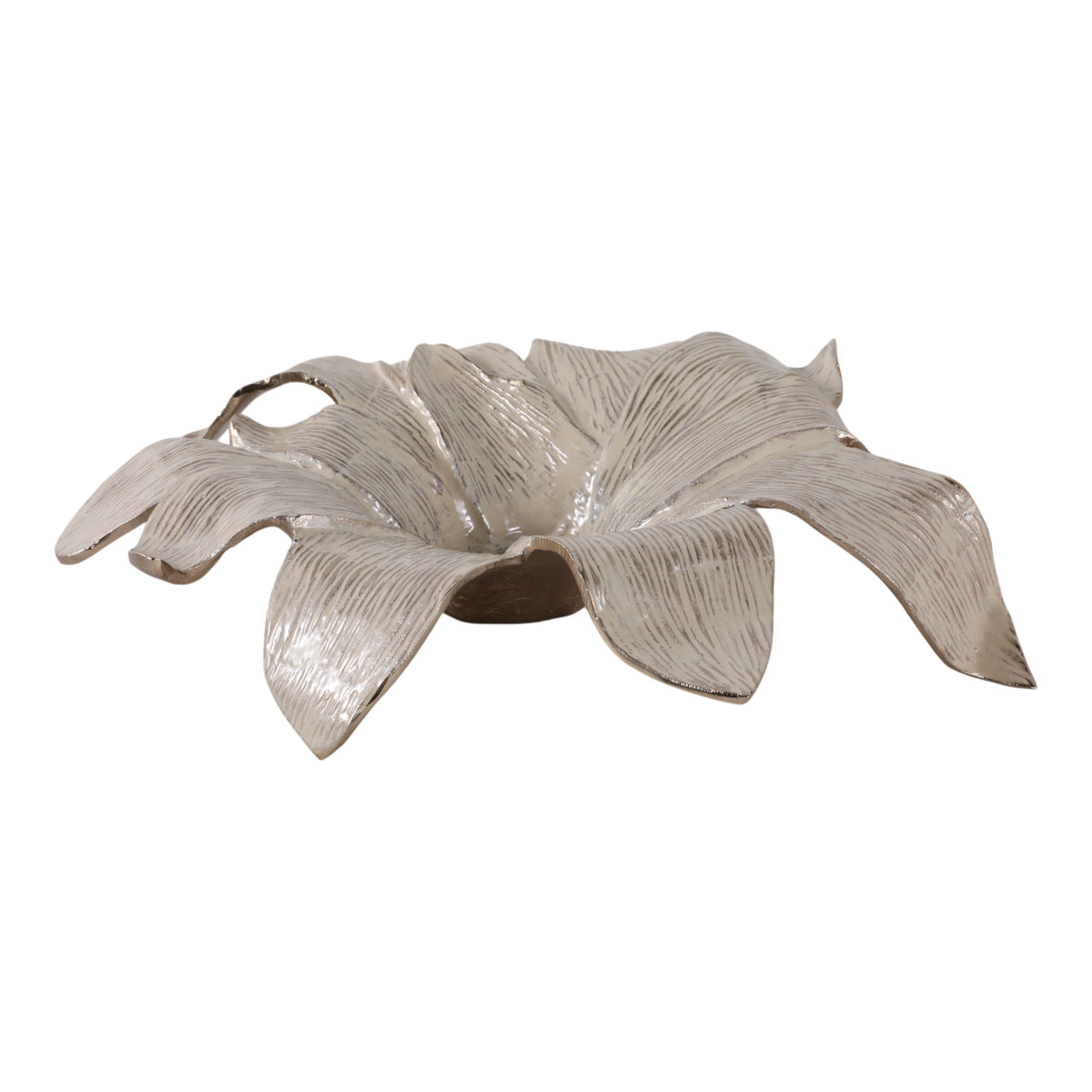 20" Blooming Flower Metal Bowl, Ivory/gold