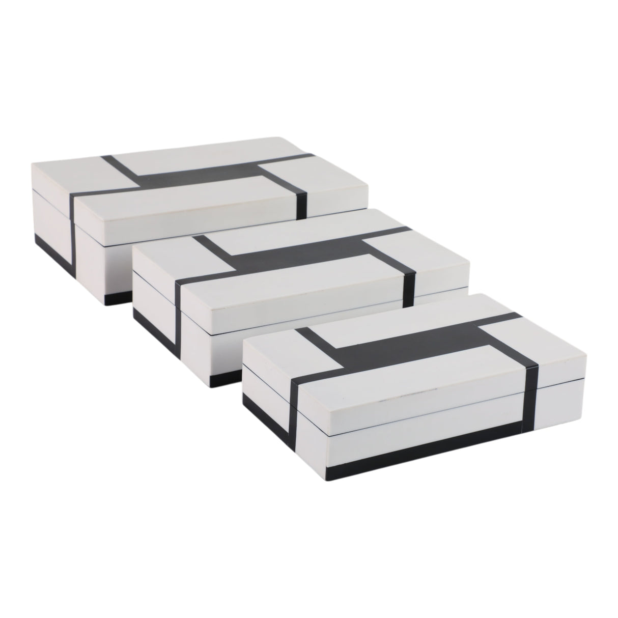 S/3 10/11/12" Bold Lines Design Boxes, White/black