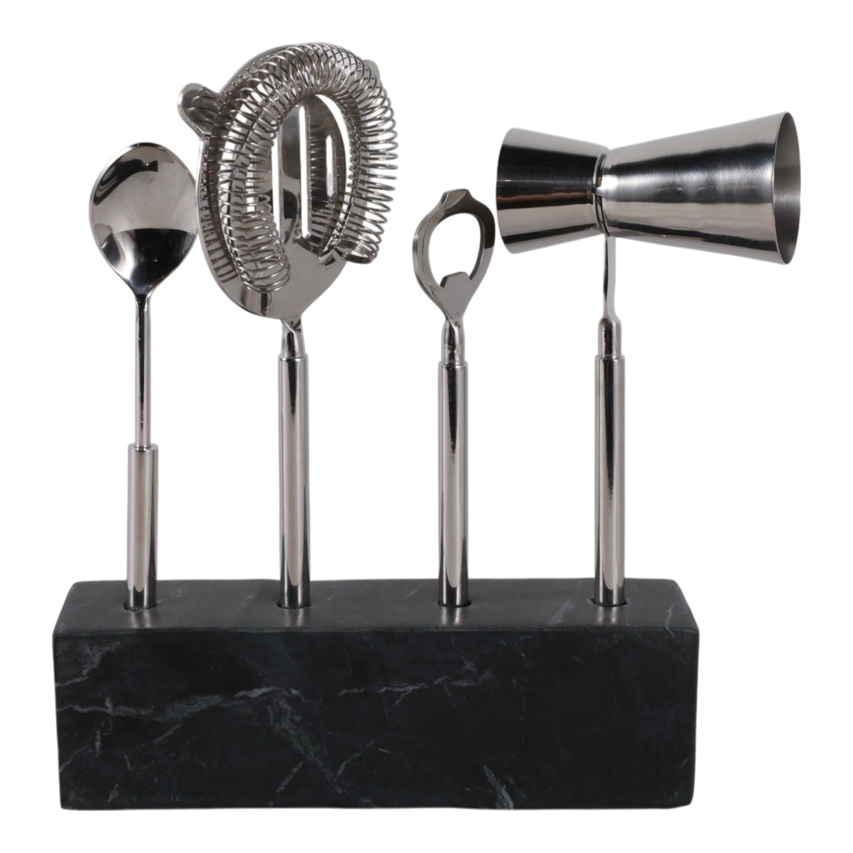 10" 4 Piece Bar Utensil Set, Silver/ Black