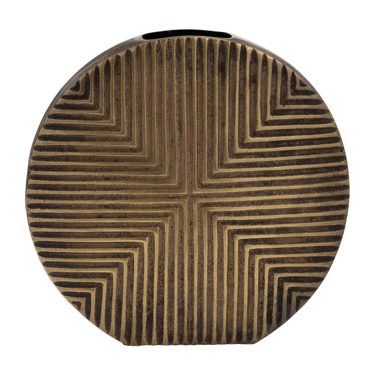 METAL, 13"H ROUND RIBBED VASE, BRASS ANTIQUE