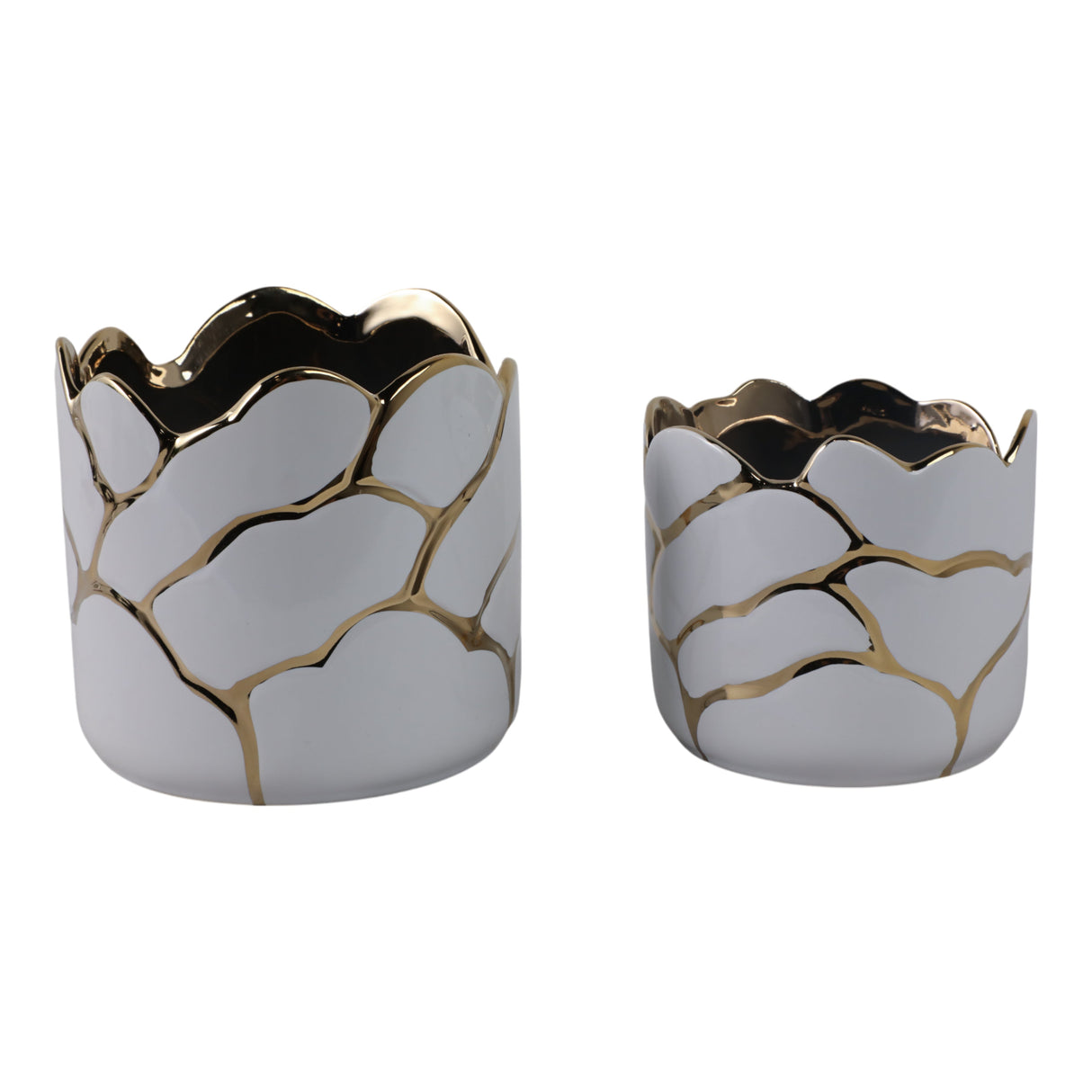 S/2 6/7" Clouds Planter, Wht/gld