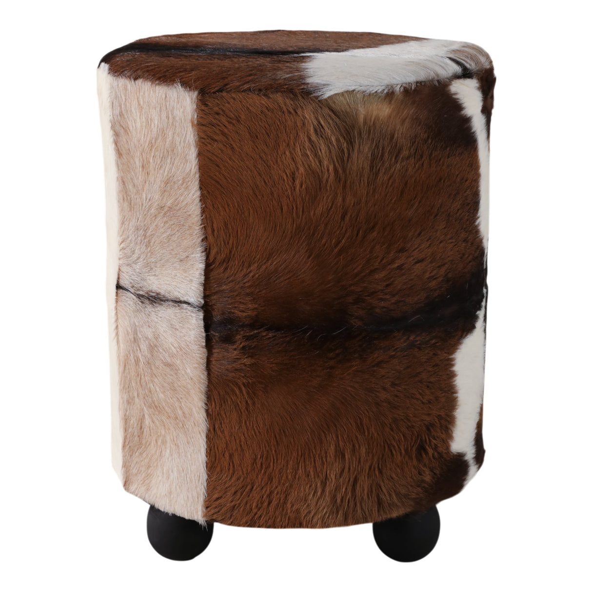 21x16" Hair On Hide Ottoman With Ball Feet, Brown