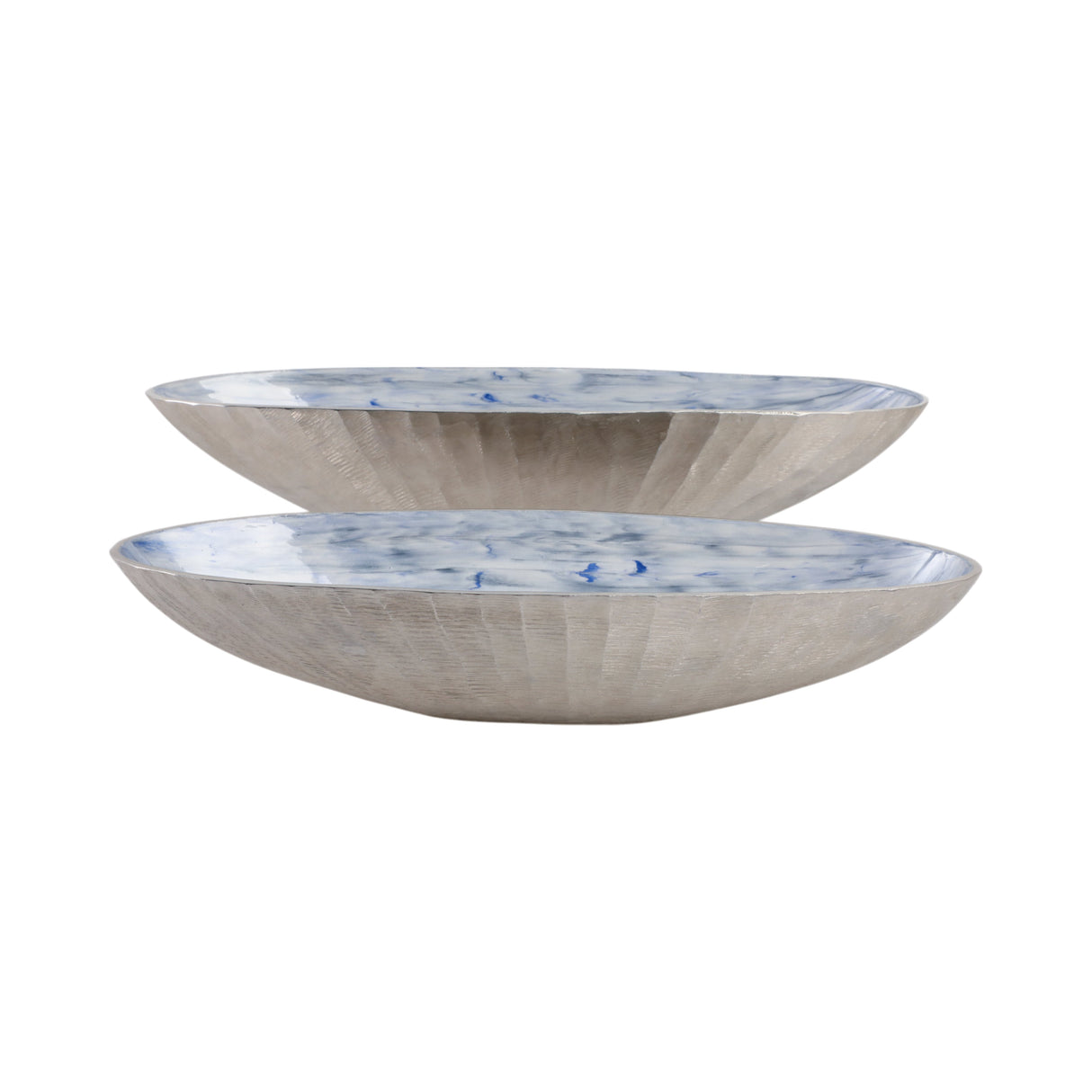 S/2 20/23" Oval Metal Bowl W/ Enamel,light Blu/sil