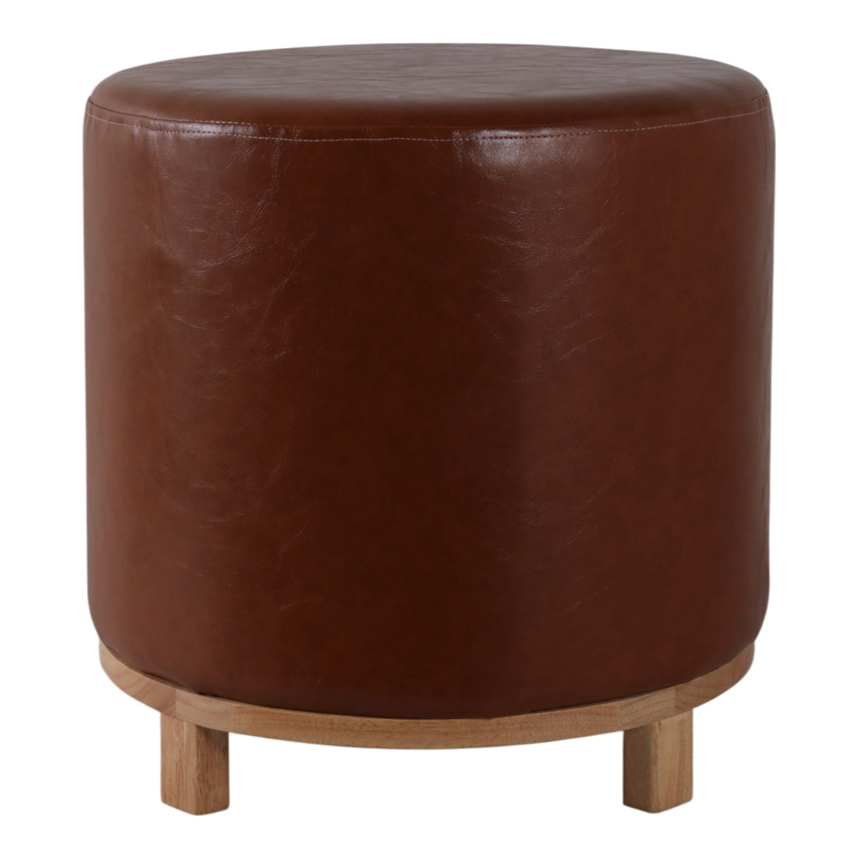 18x18" Faux Leather Ottoman With Wood Base, Brown